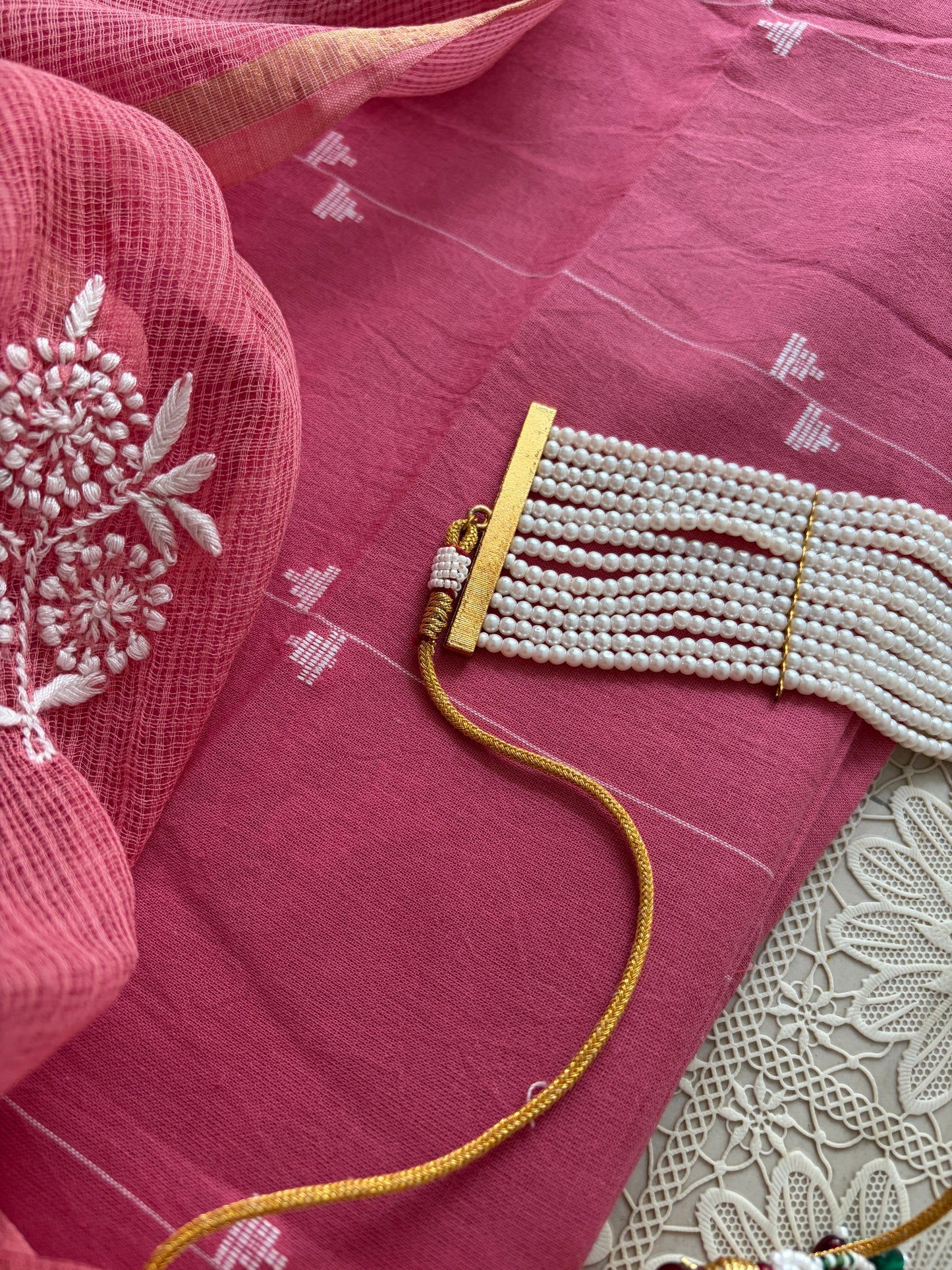 Mangalgiri kurta bottom Kota Doria chikankari dupatta