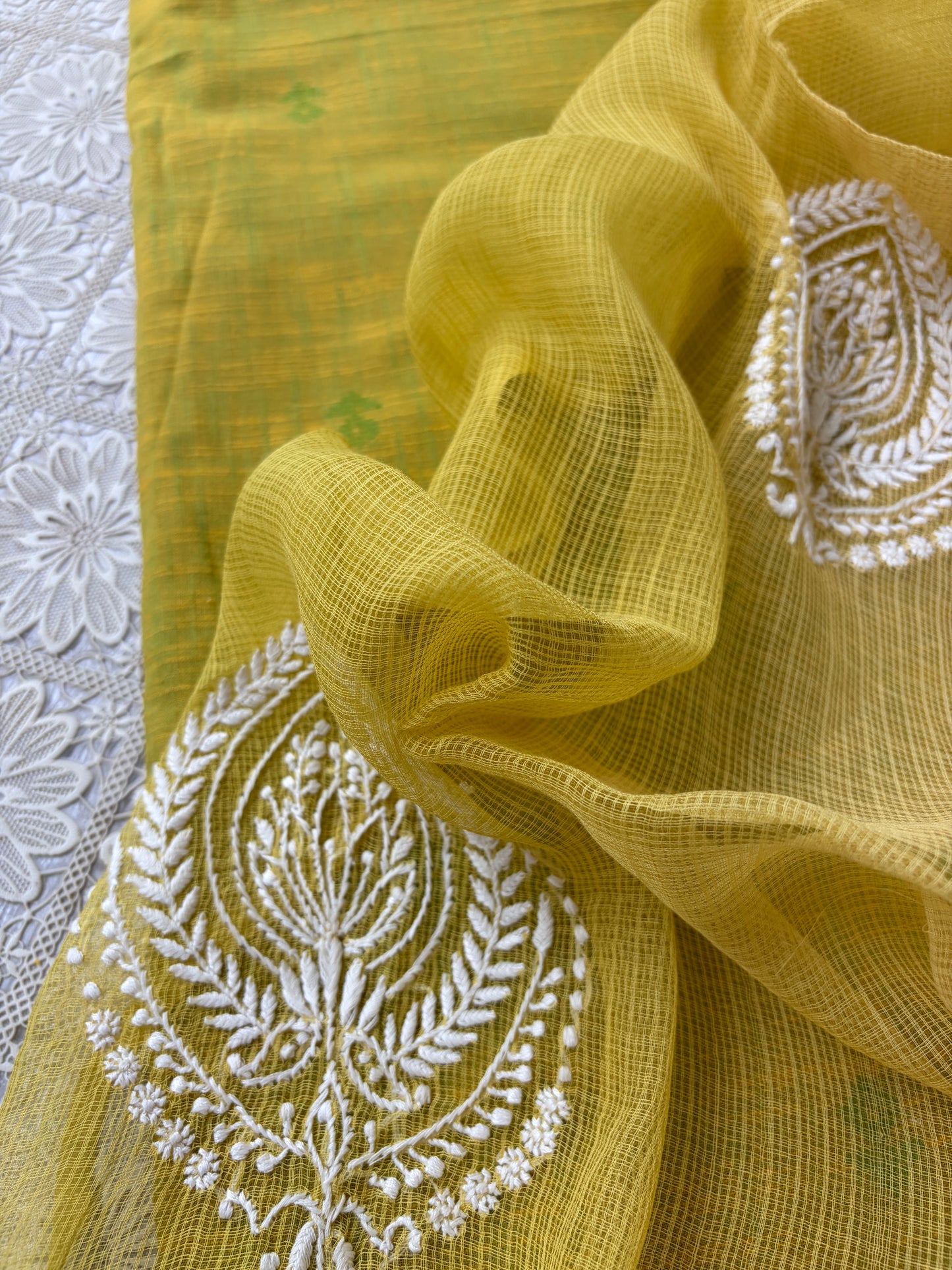 Mangalgiri kurta bottom Kota Doria chikankari dupatta