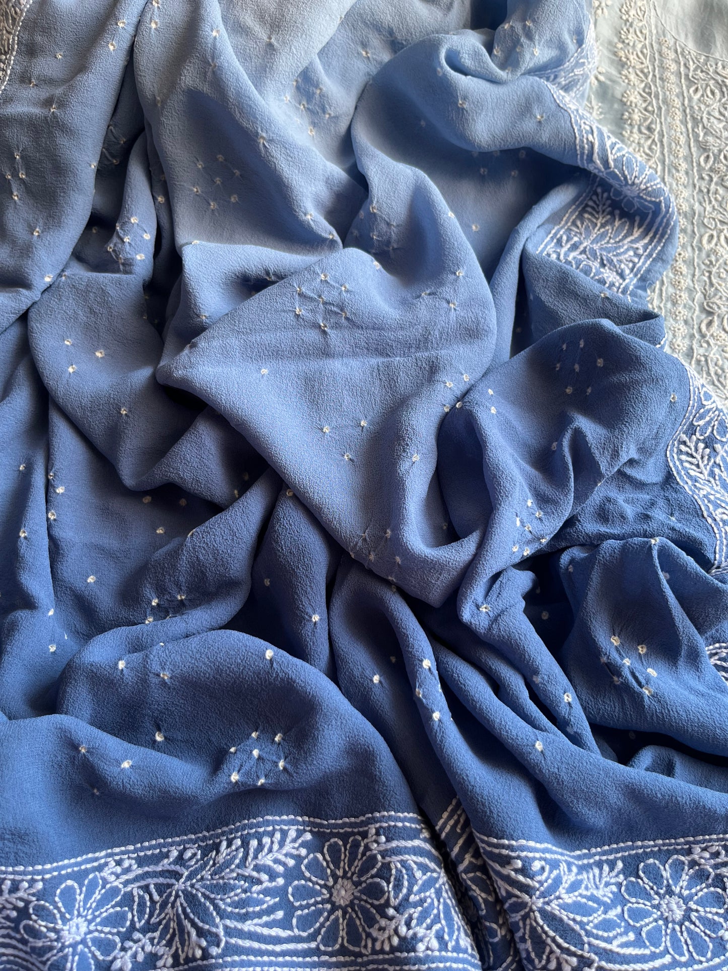 Chanderi Chikankari kurta with georgette dupatta