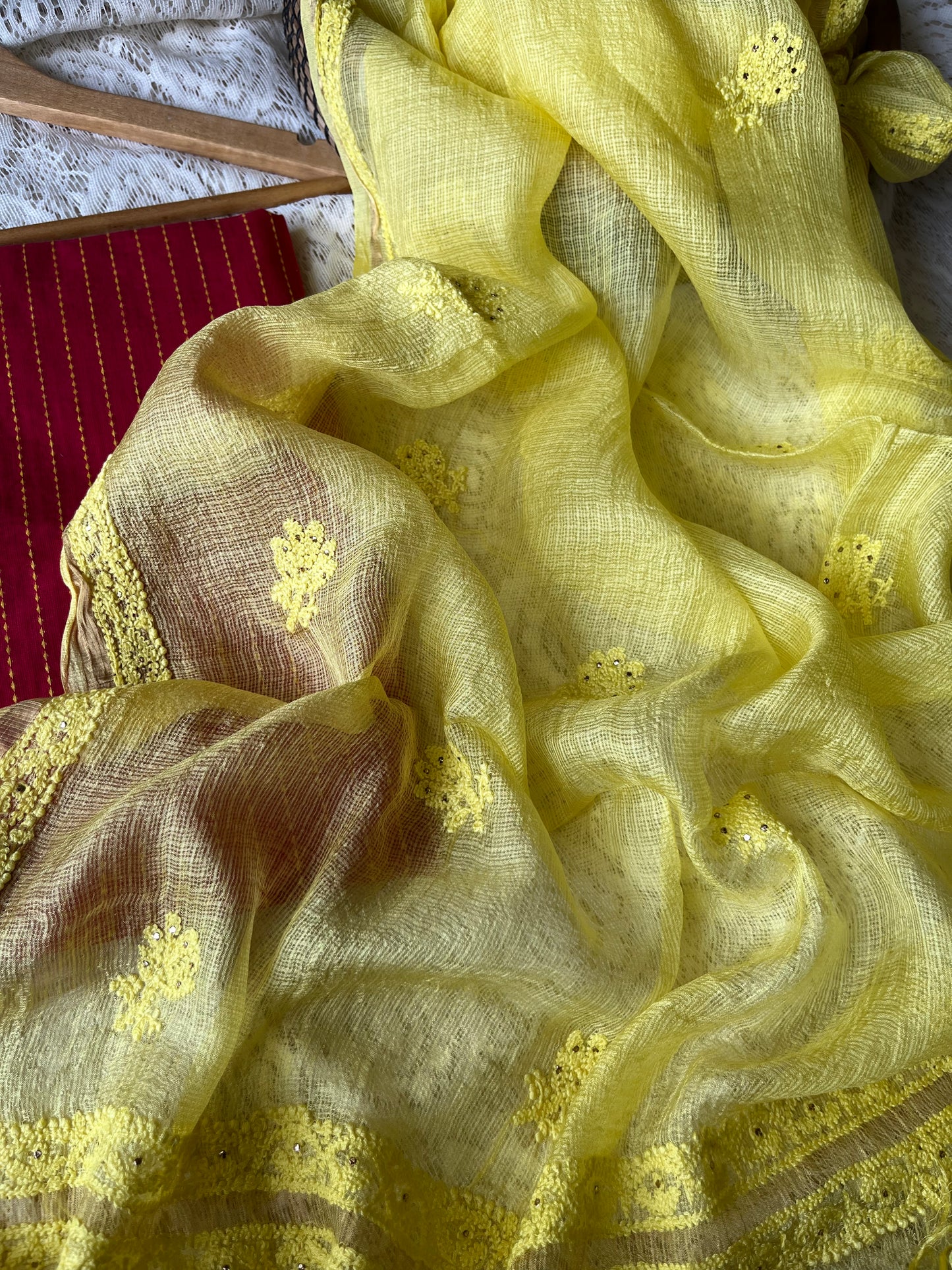 Kota silk chikankari Dupatta Mangalgiri cotton kurta fabric