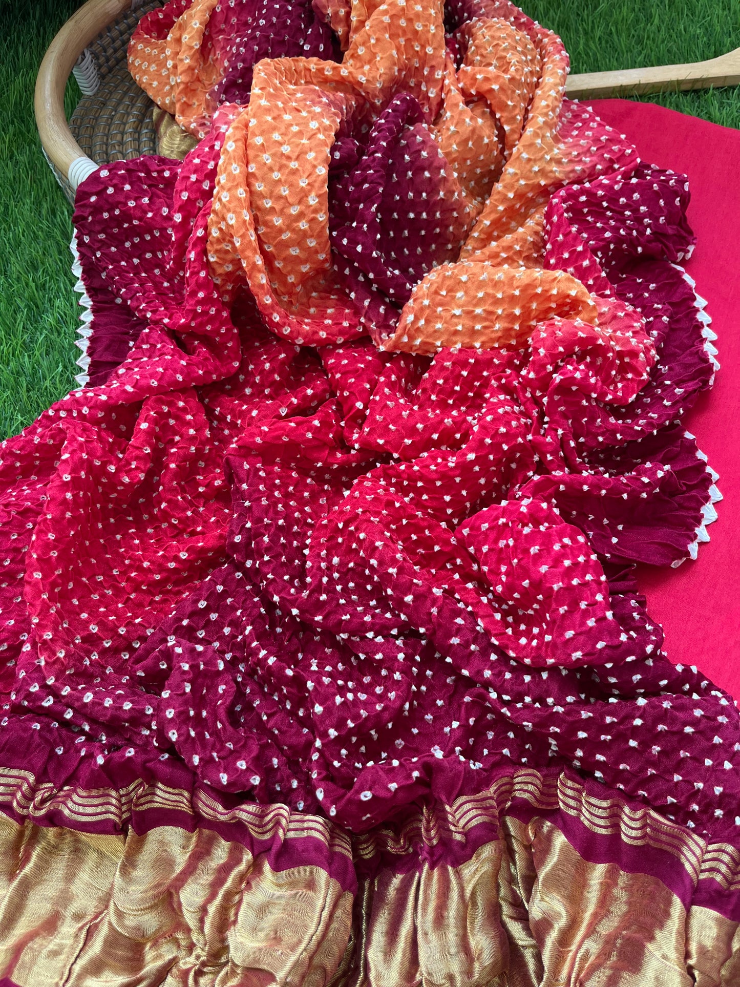 त्योहार् -Gajji Silk bandhani dupatta chanderi fabric