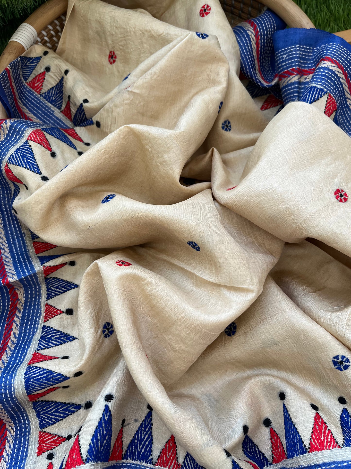 Silk Kantha Dupatta with chanderi silk kurta Bottom fabric