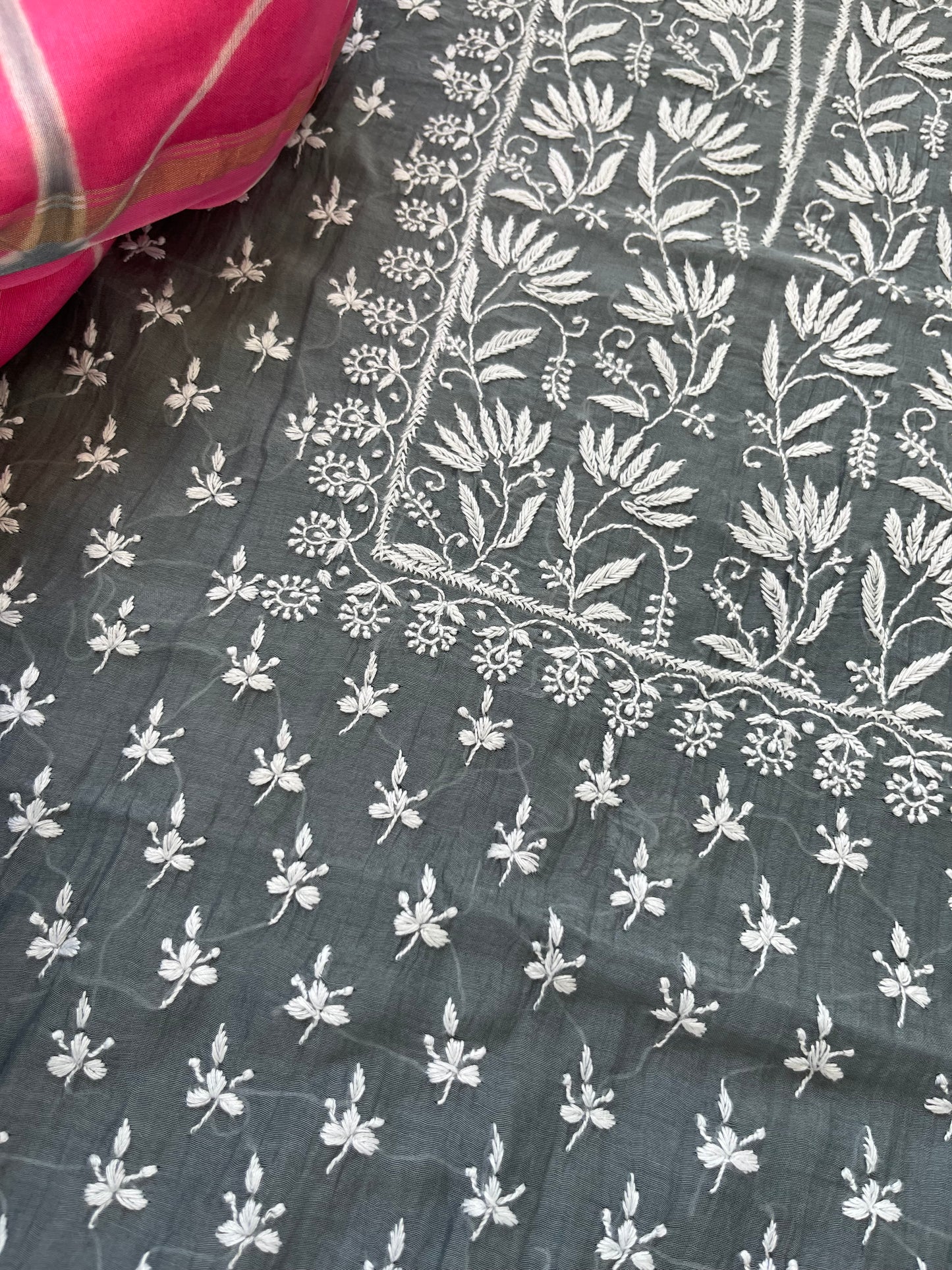 Chanderi Chikankari Kurta clamp dye Dupatta