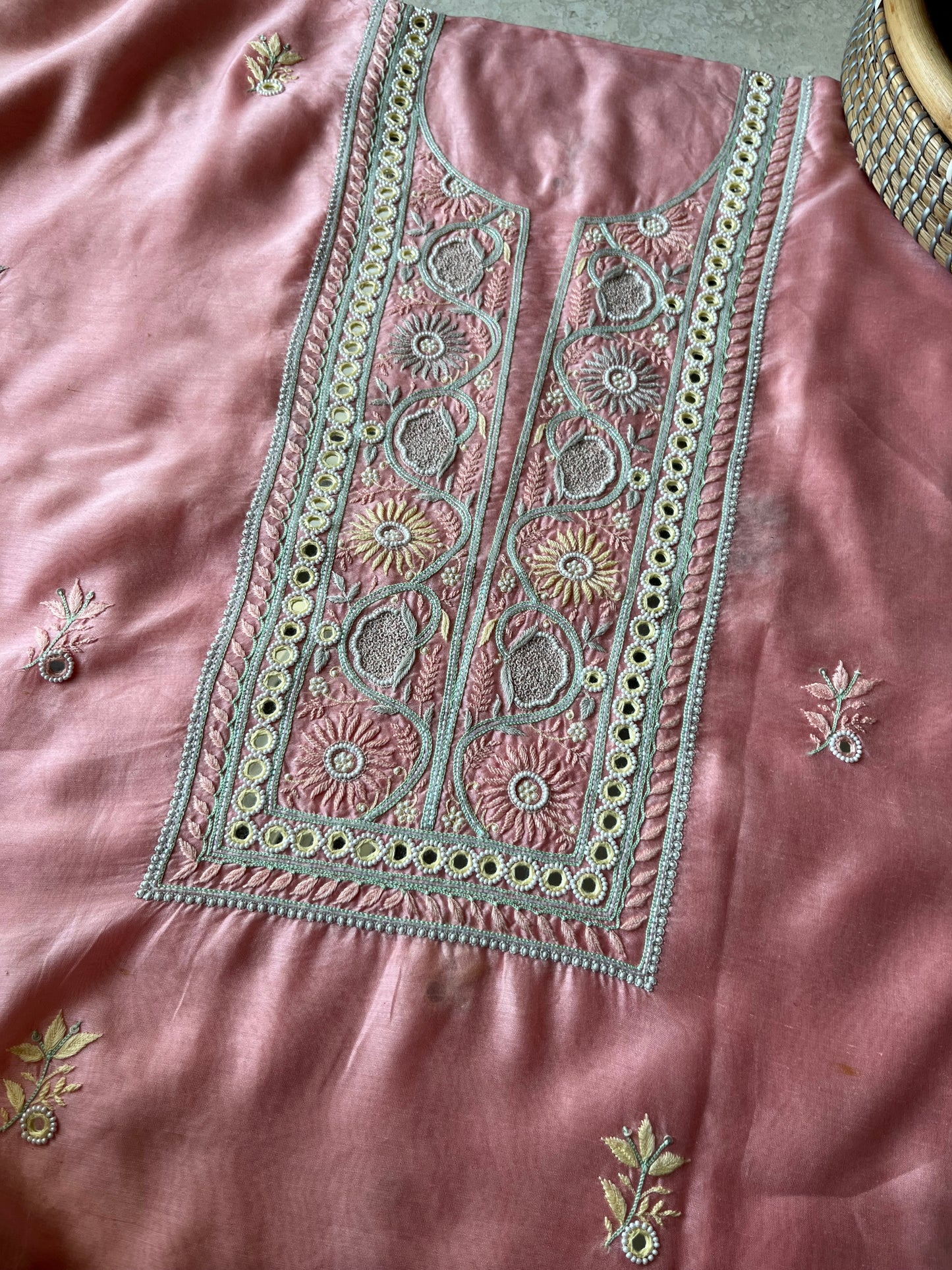 Hand embroidered chanderi kurta chanderi silk mukaish work dupatta
