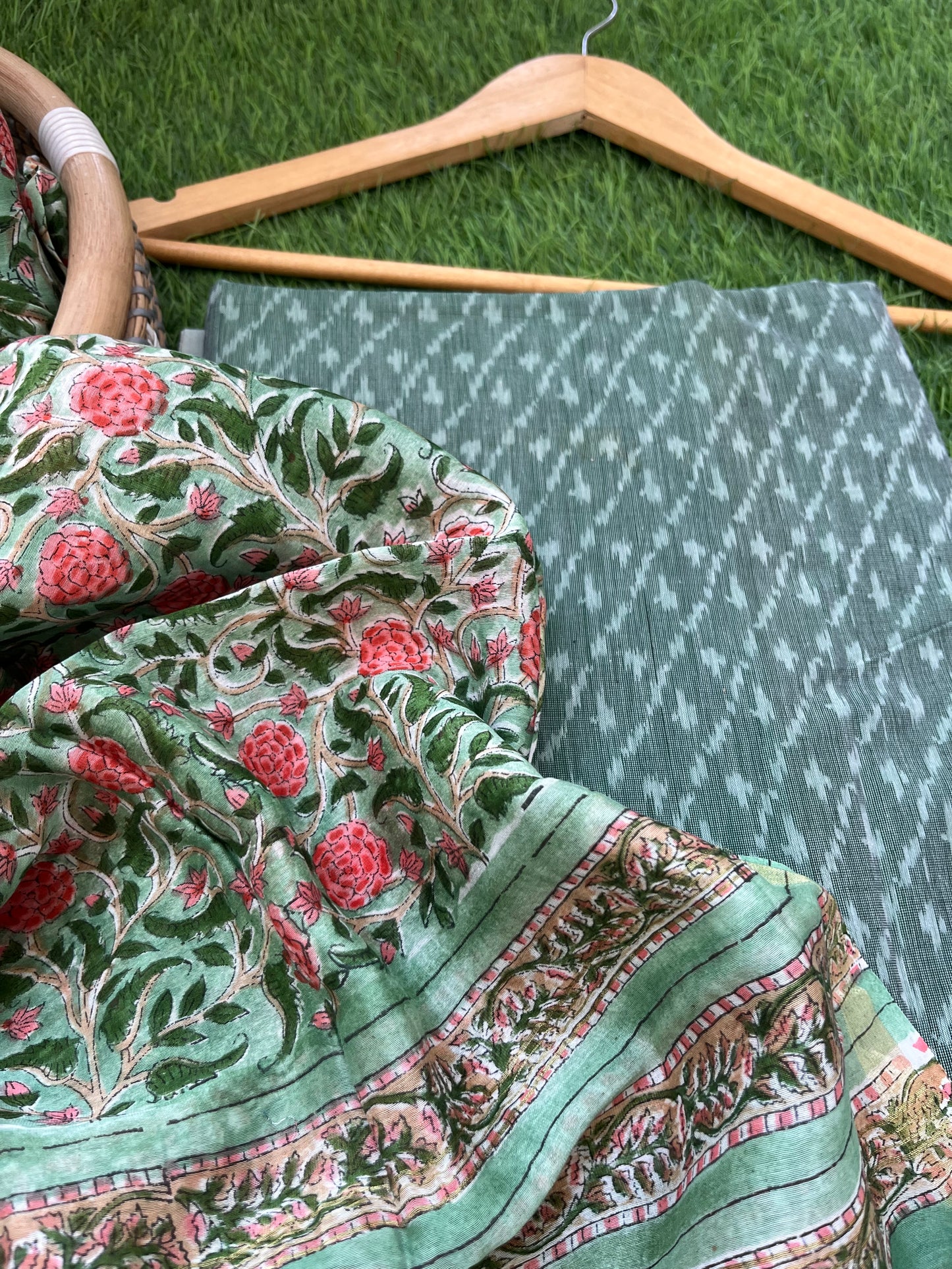 Chanderi block print dupatta ikkat kurta