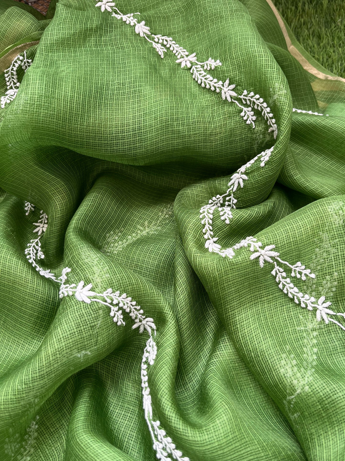 Kota silk Chikankari Dupatta with khadi kurta bottom Fabric