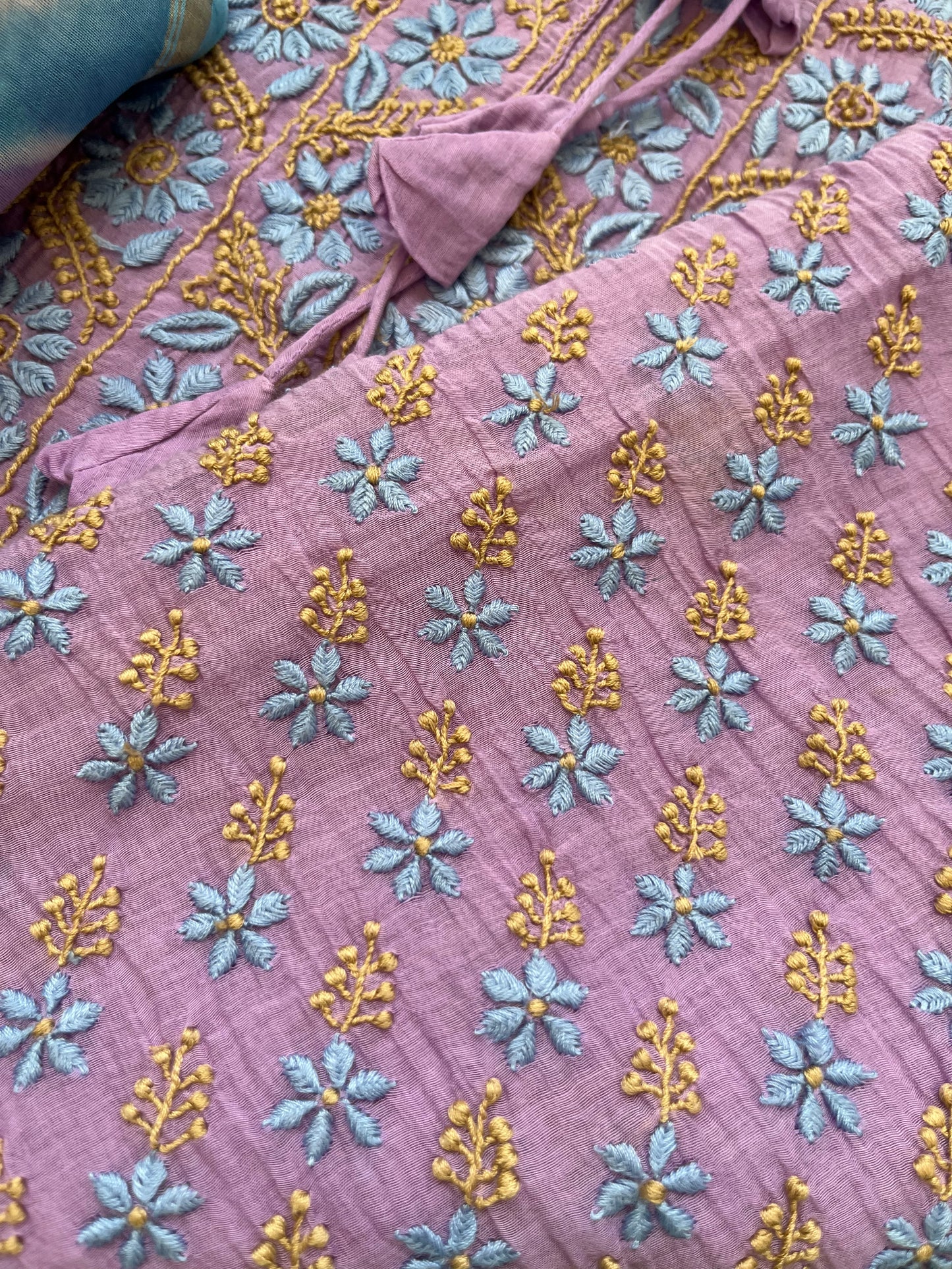 Chanderi Chikankari Kurta clamp dye Dupatta