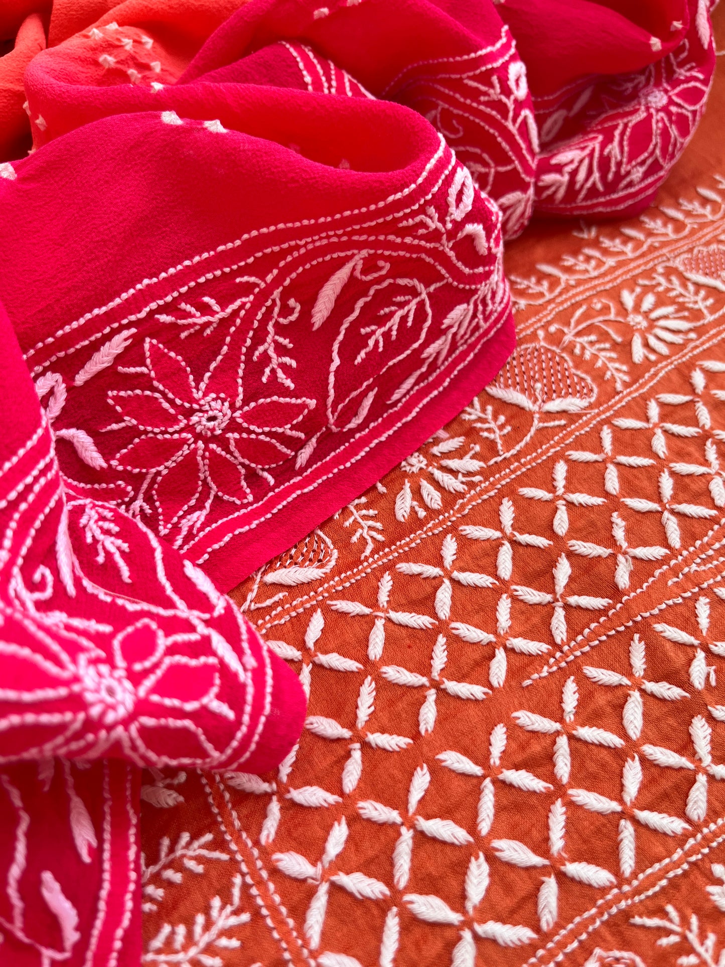 Chanderi Chikankari kurta with georgette dupatta