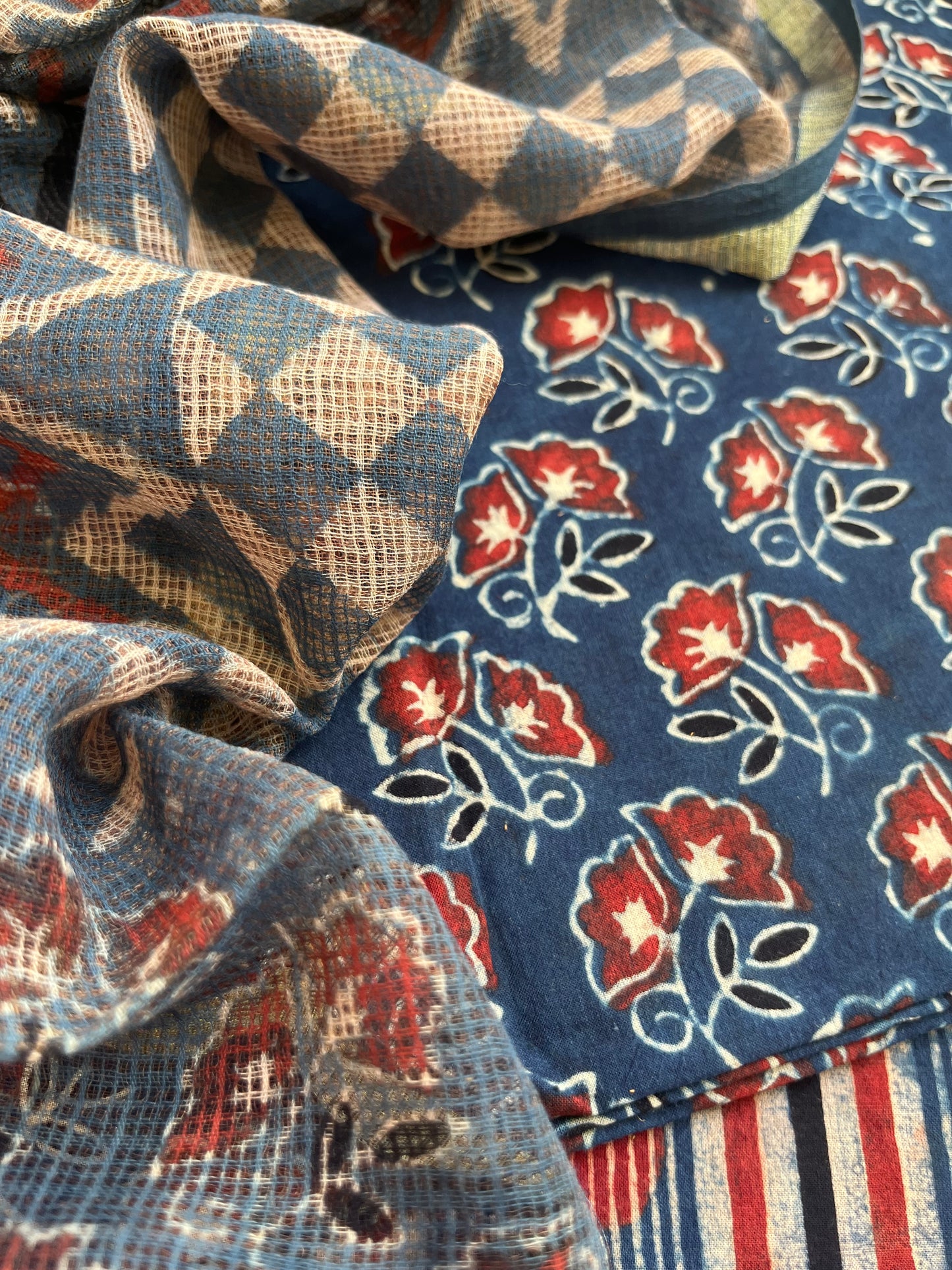 Ajrakh cotton Kurta bottom and kota doria dupatta