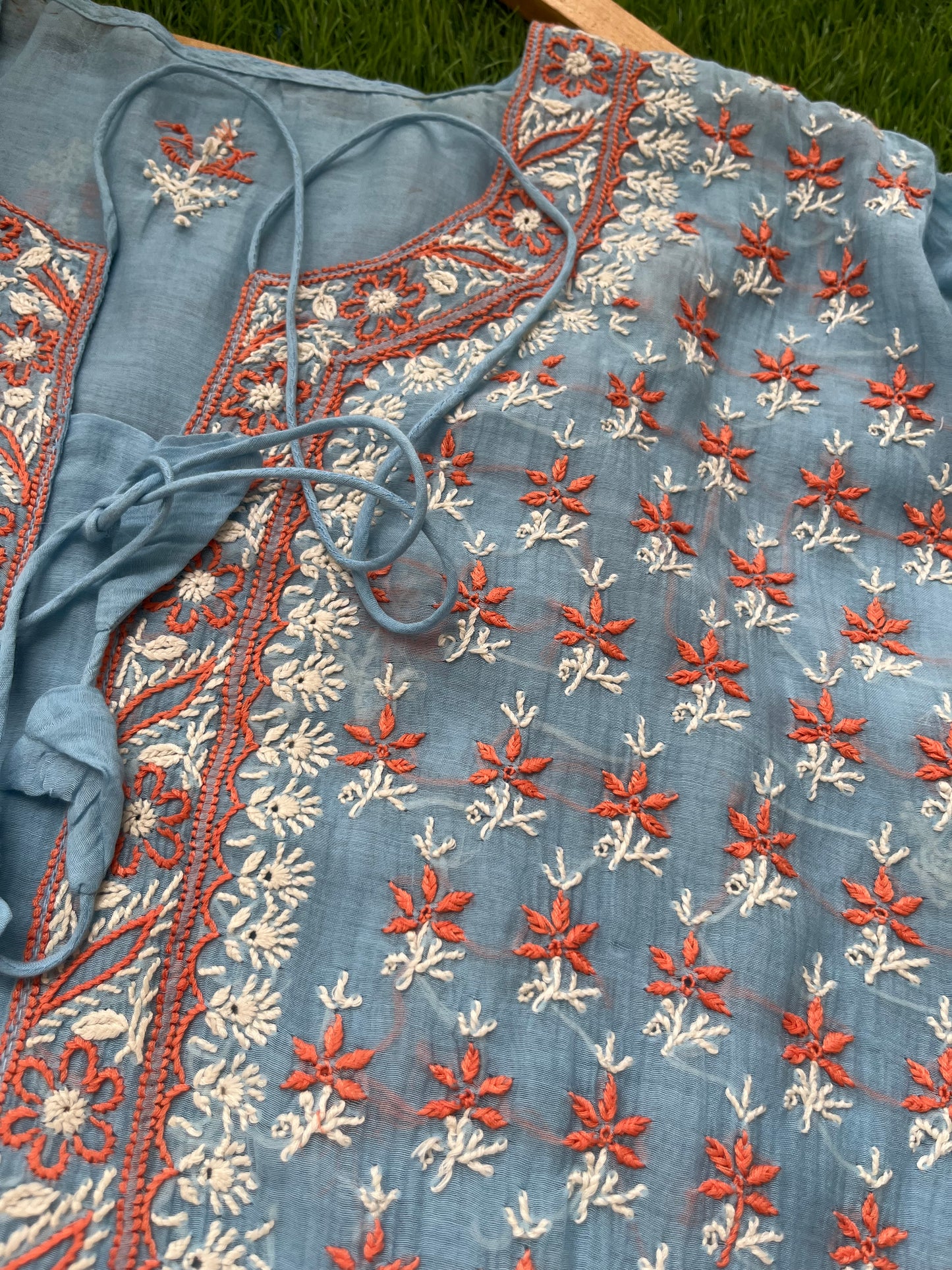 Chanderi Chikankari Kurta kota tissue Dupatta