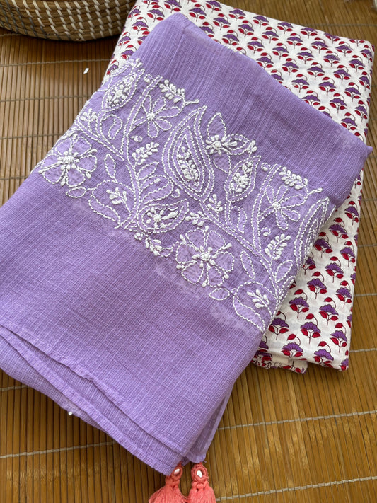 Chikankari Dupatta and print kurta Fabric