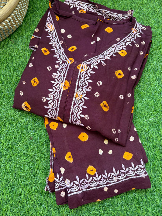 Cotton Bandhani chikan shirt and a-bottom