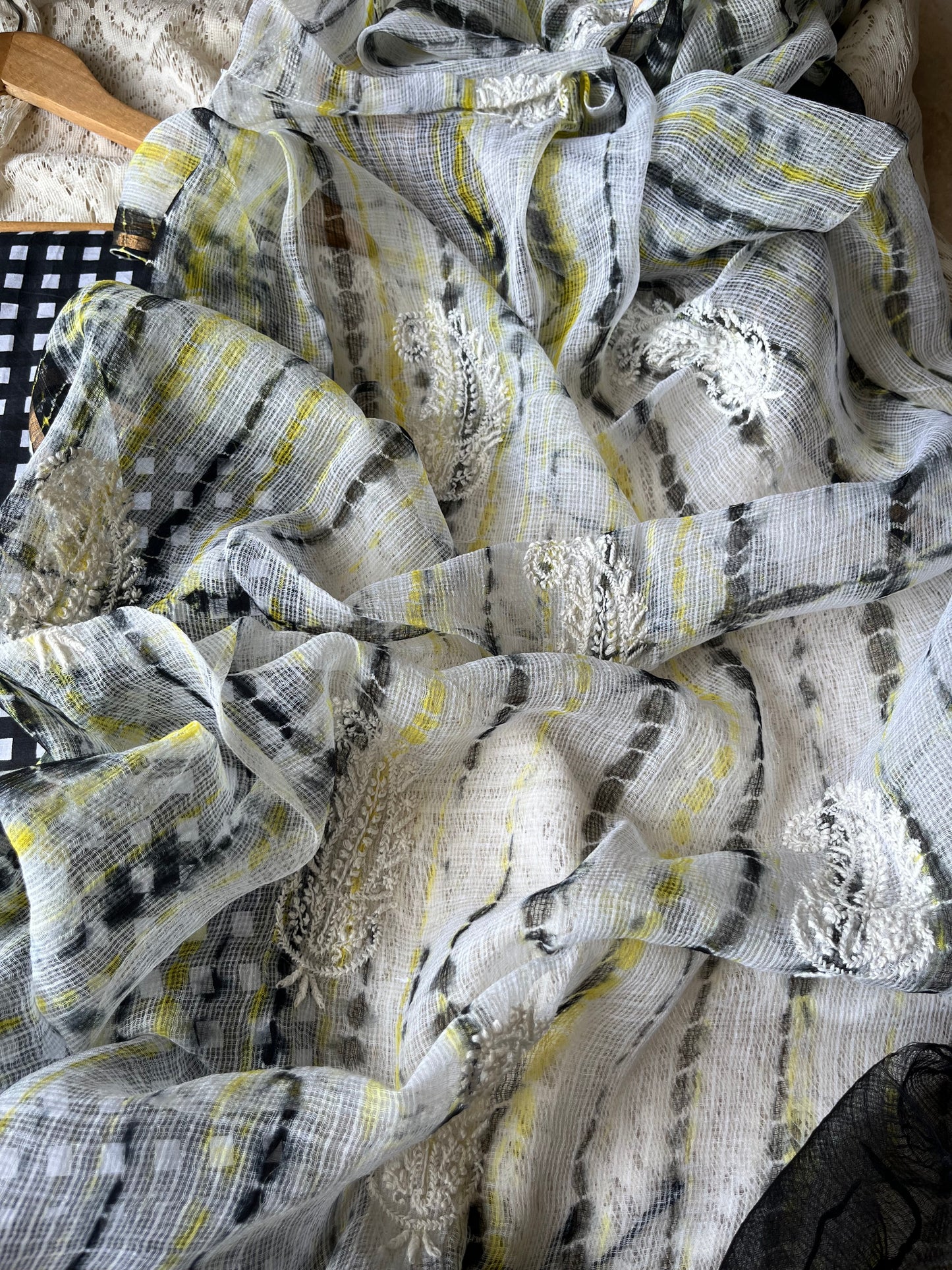 Cotton check kurta bottom fabric kota doria chikan work dupatta