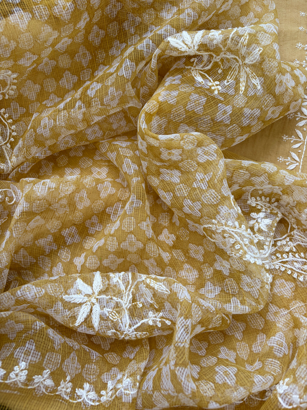 Handwoven khadi Cotton kurta mul chikankari dupatta