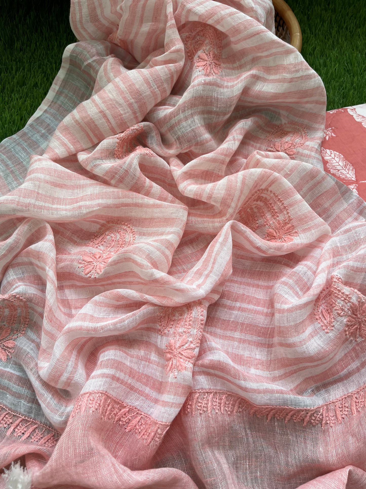 Cotton block print kurta bottom fabric chikan work dupatta