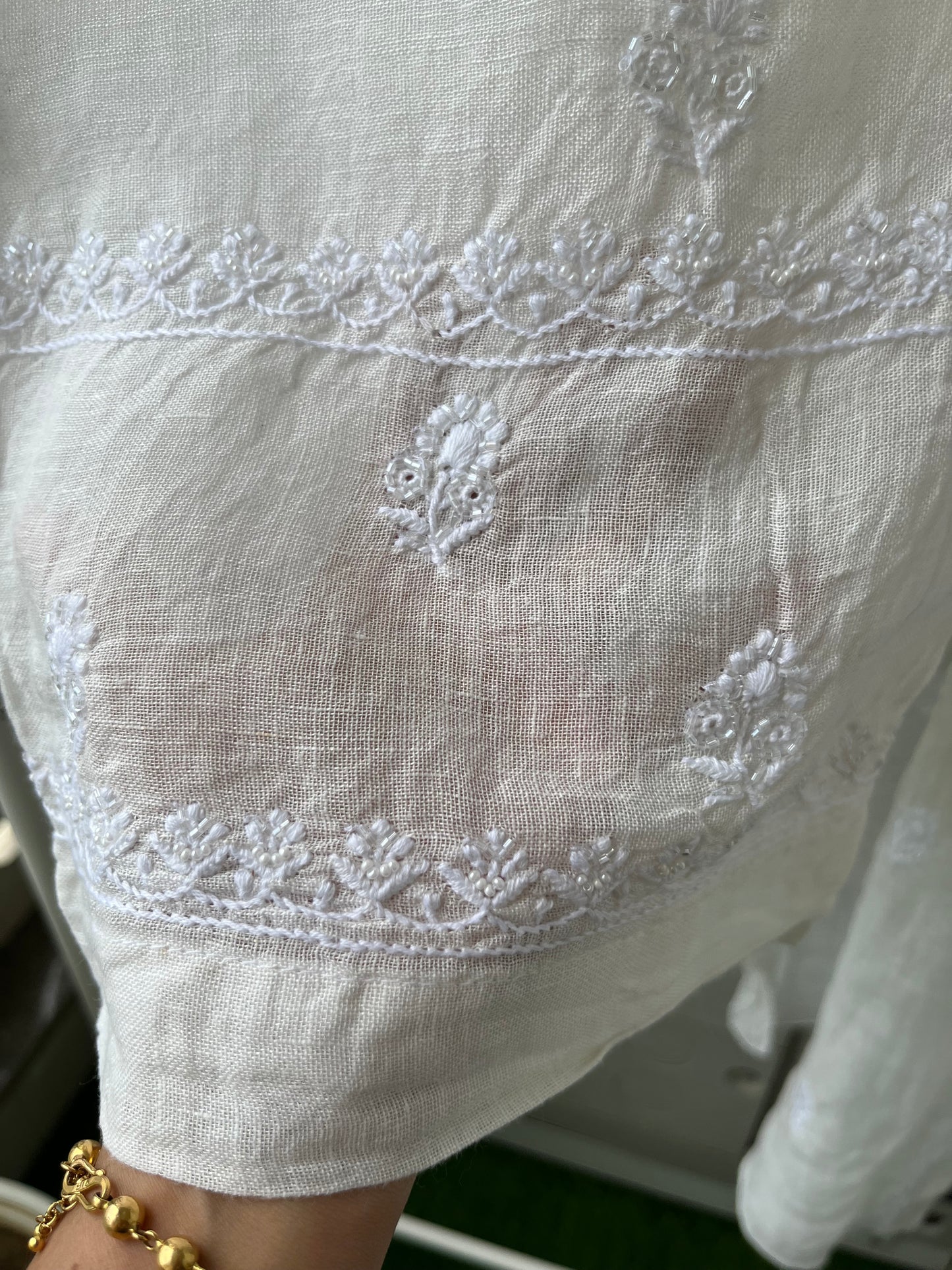 Linen chikan shirt and a-bottom-coord set
