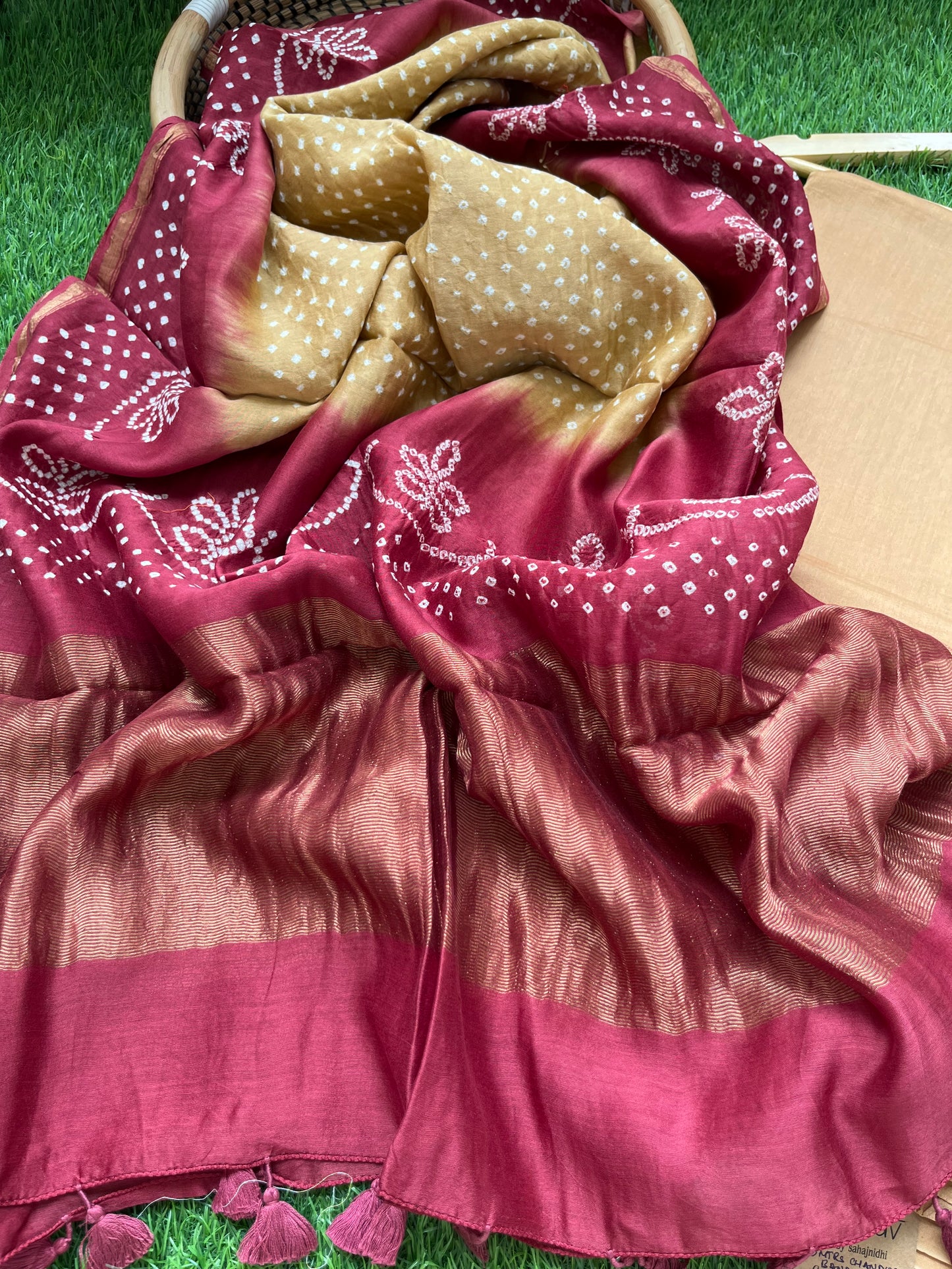 Chanderi plain kurta bottom fabric bandhani dupatta