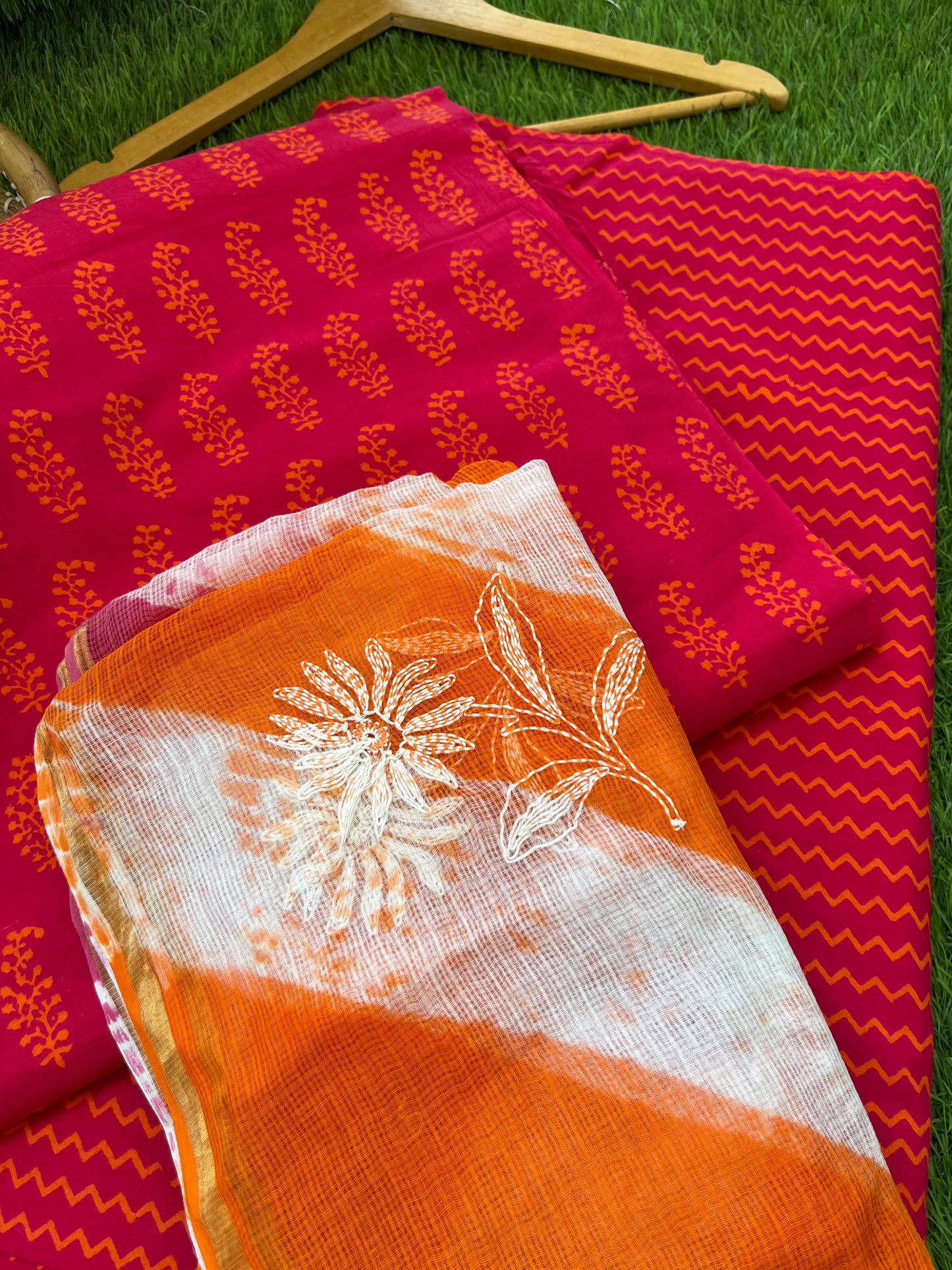 Cotton kurta bottom Kota Doria chikankari dupatta