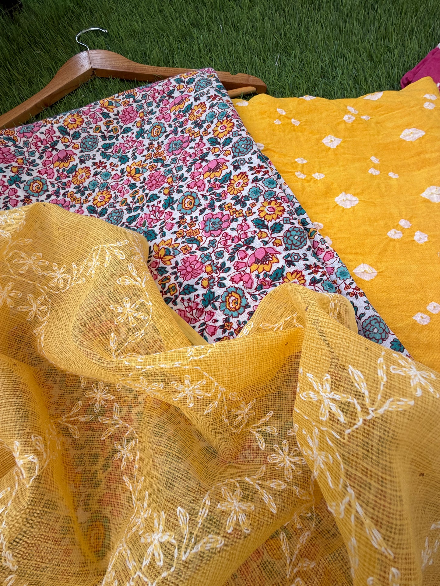 Cotton kurta bandhani bottom Kota Doria chikankari dupatta