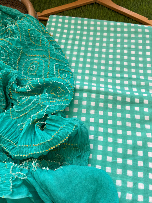 Cotton kurta bottom pure chinon bandhani dupatta