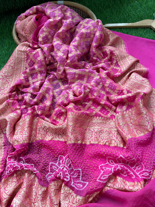 त्योहार् -Banarasi bandhani georgette dupatta chanderi fabric