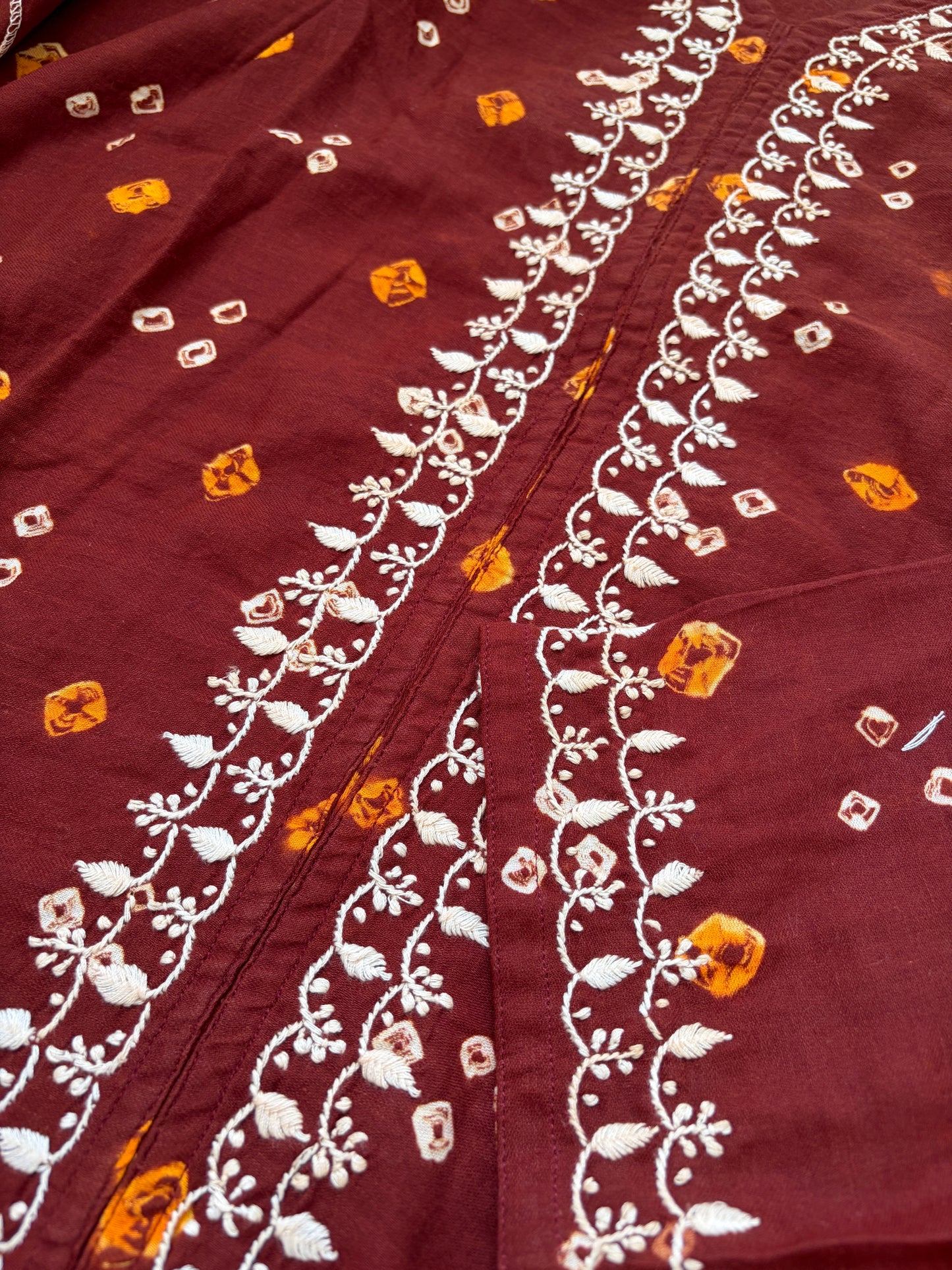 Cotton Bandhani chikan shirt and a-bottom