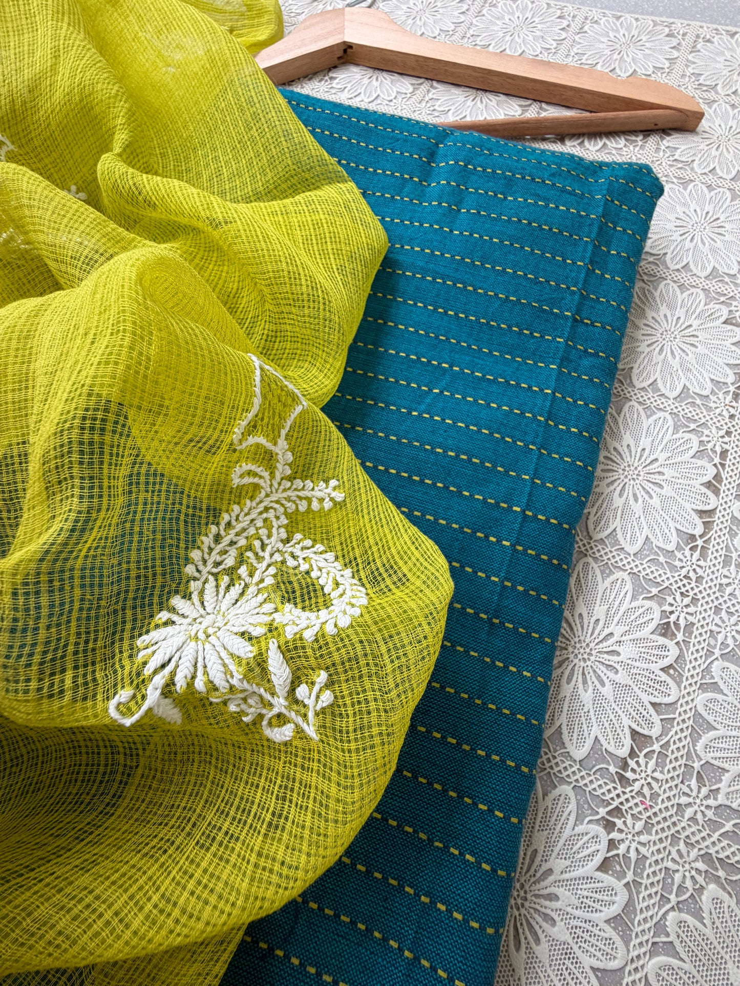 Mangalgiri kurta bottom Kota Doria chikankari dupatta