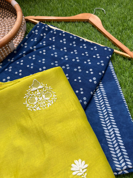 Chikankari Dupatta and indigo kurta bottom Fabric