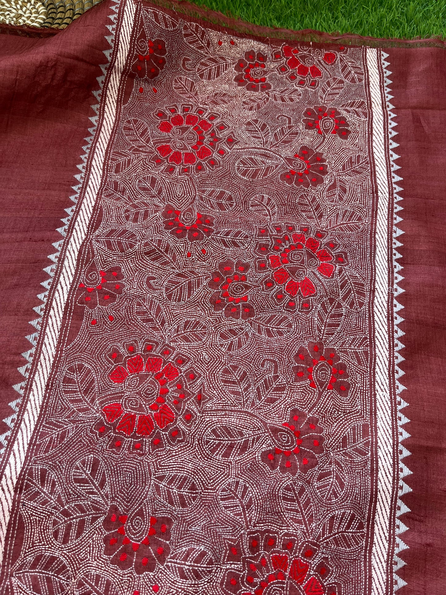 Silk Kantha work kurta fabric