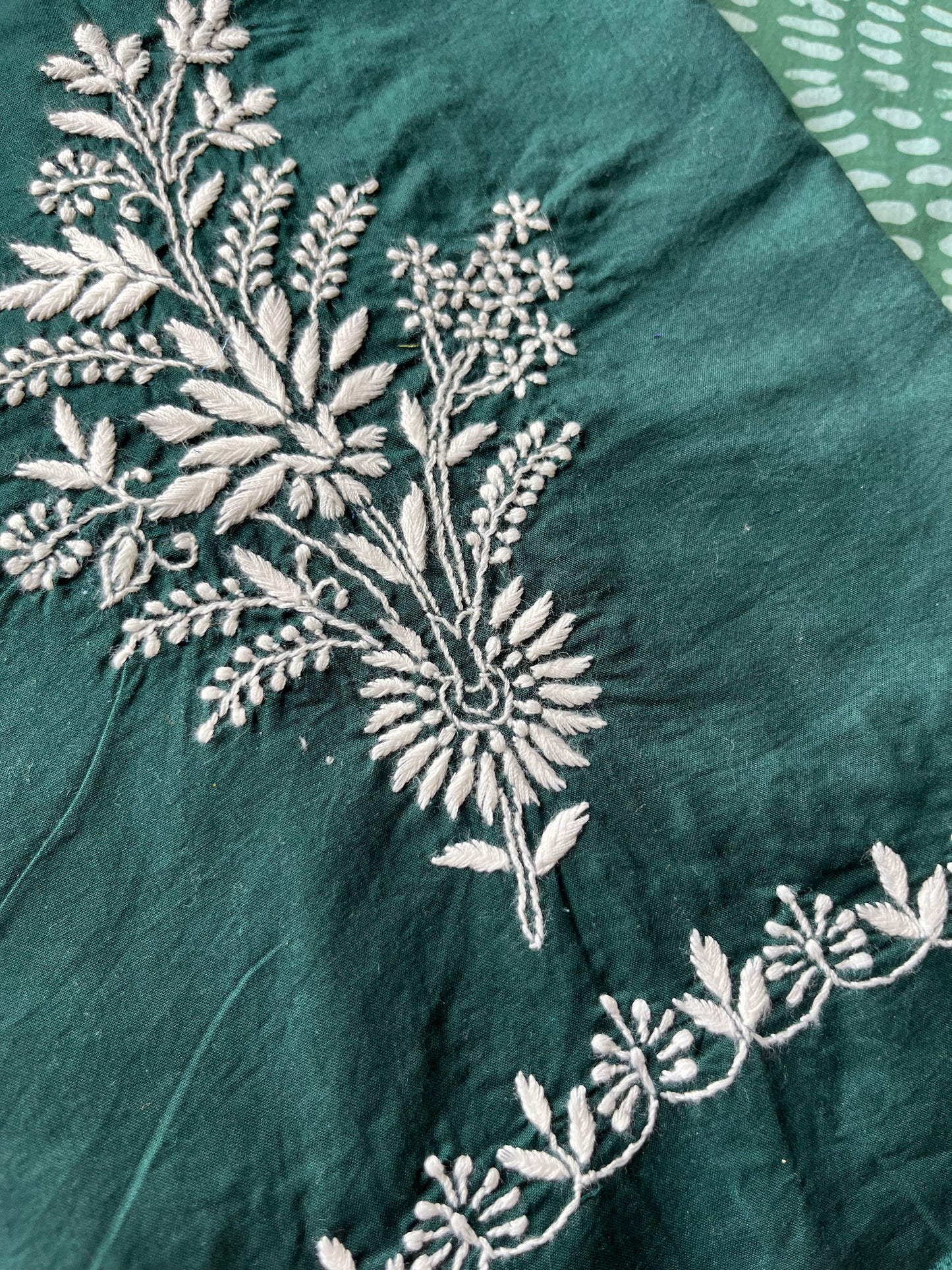 Cotton chikankari Bottom with a baatik kurta fabric