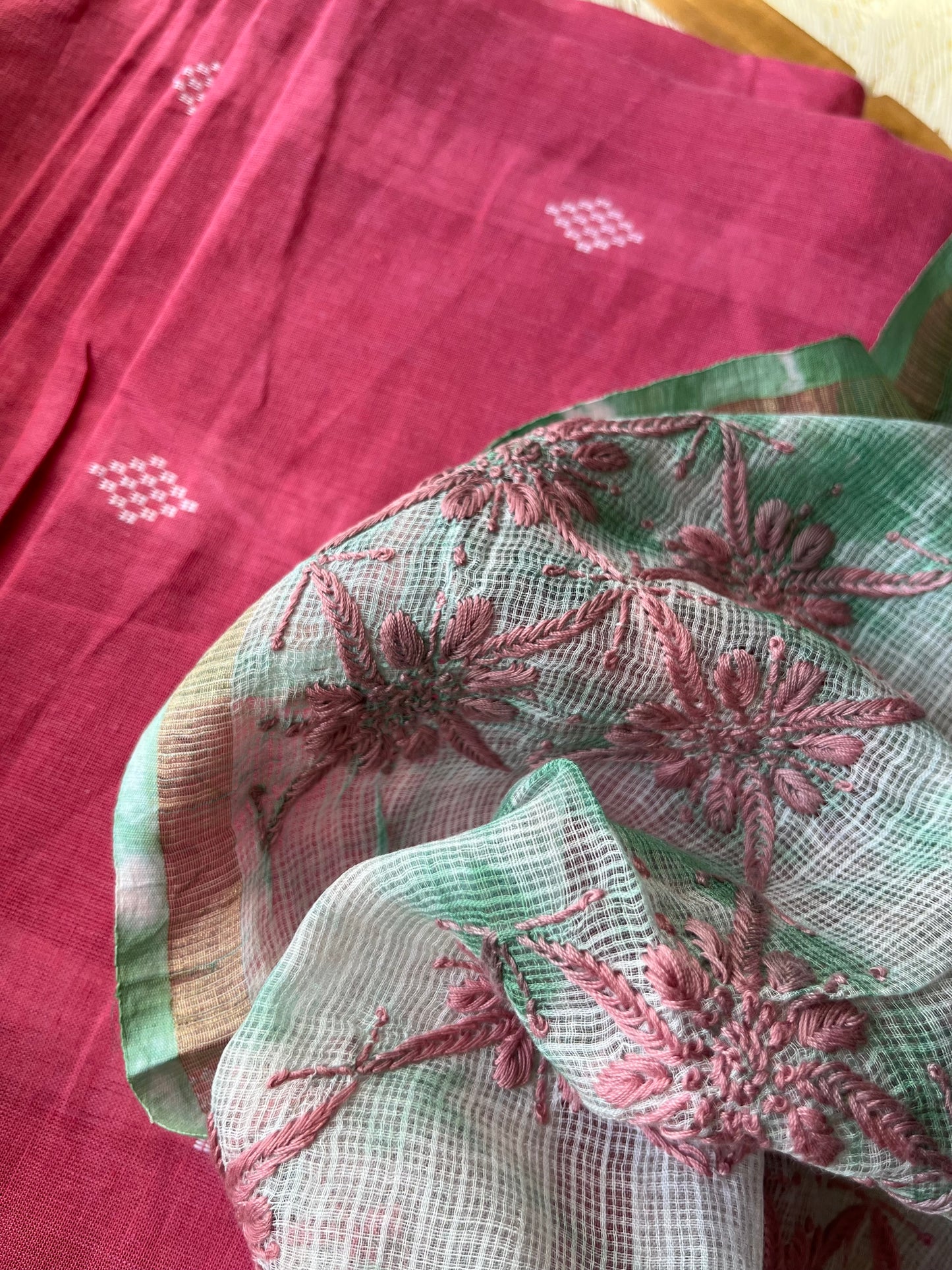 Mangalgiri Cotton kurta bottom chikankari dupatta