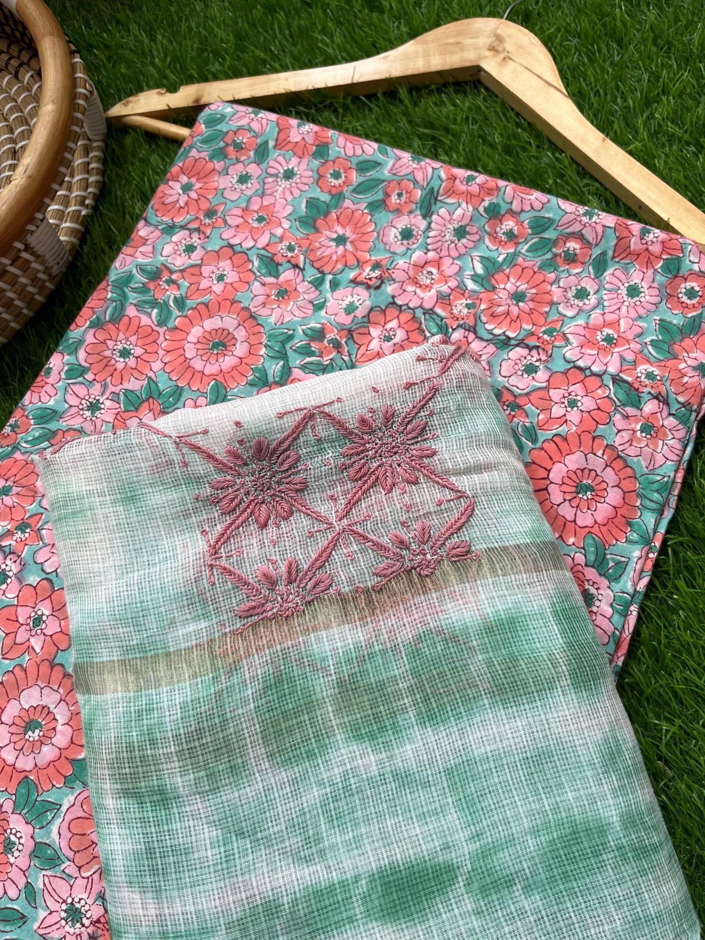 Kota Chikankari Dupatta with print kurta bottom Fabric