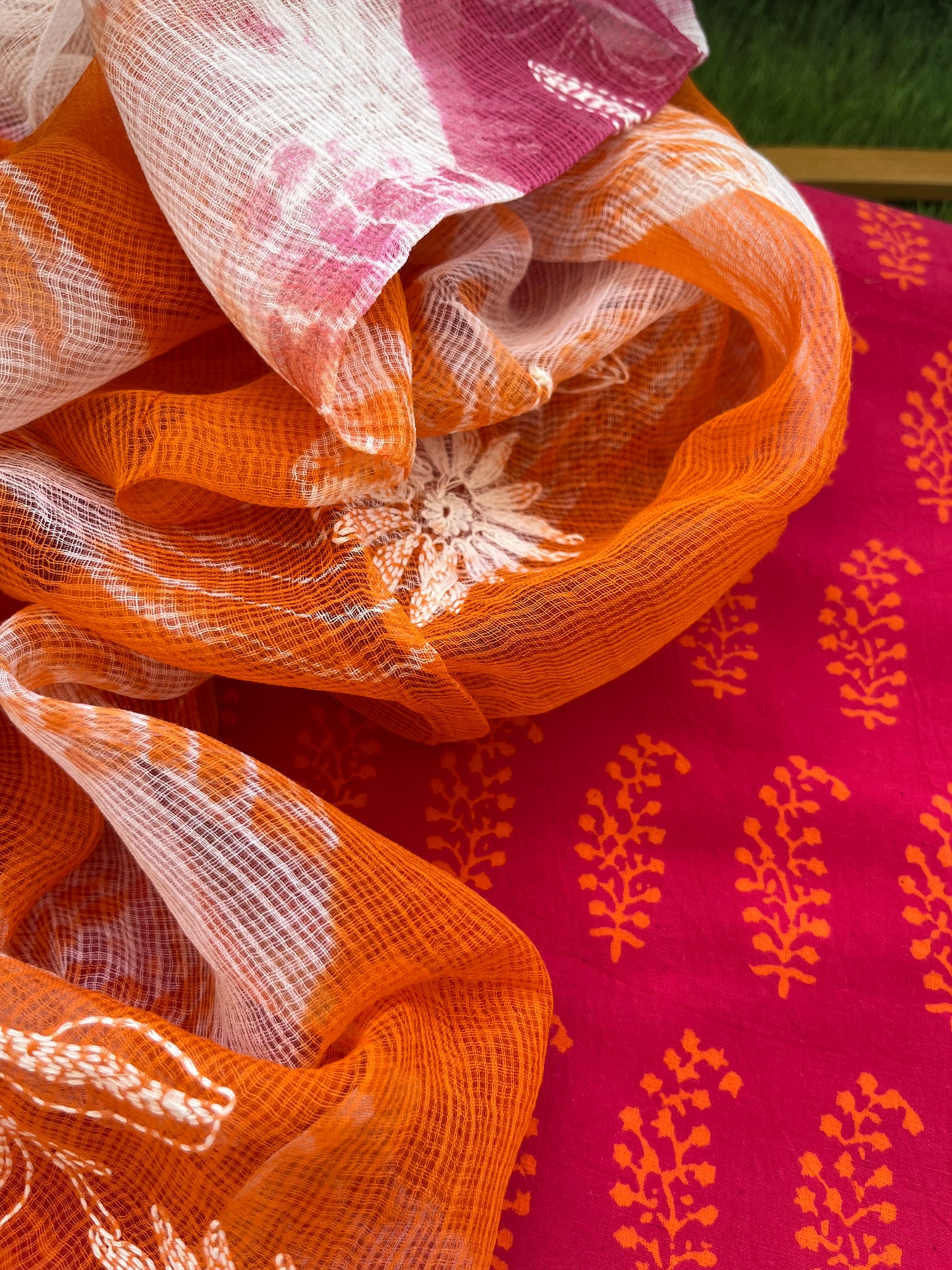 Cotton kurta bottom Kota Doria chikankari dupatta