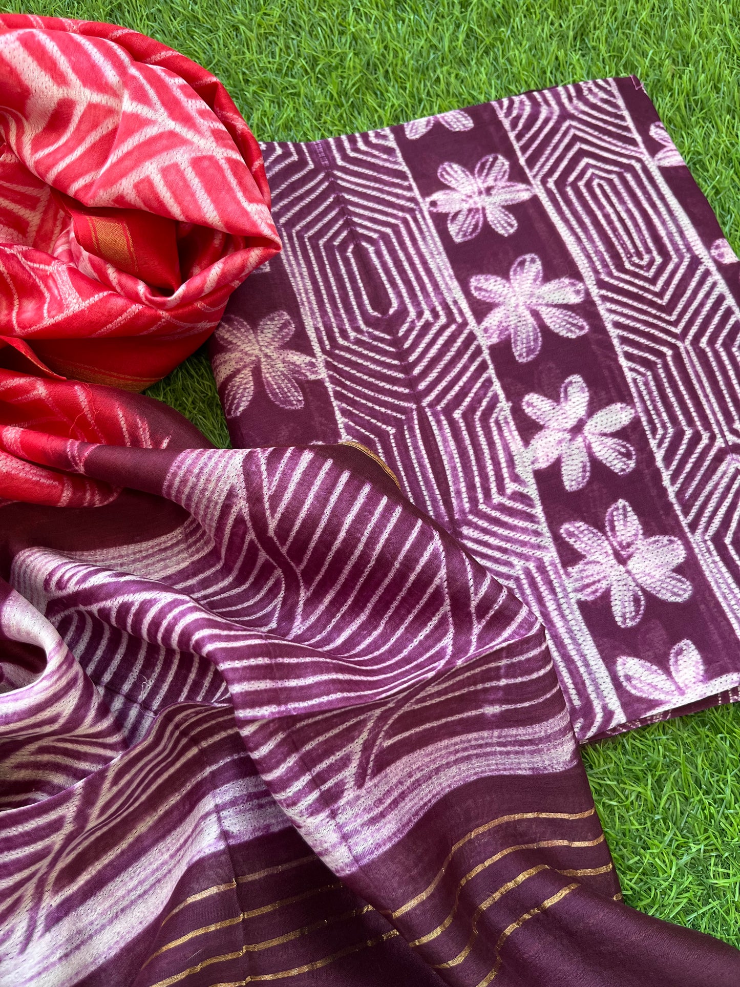 Shibori chanderi kurta dupatta