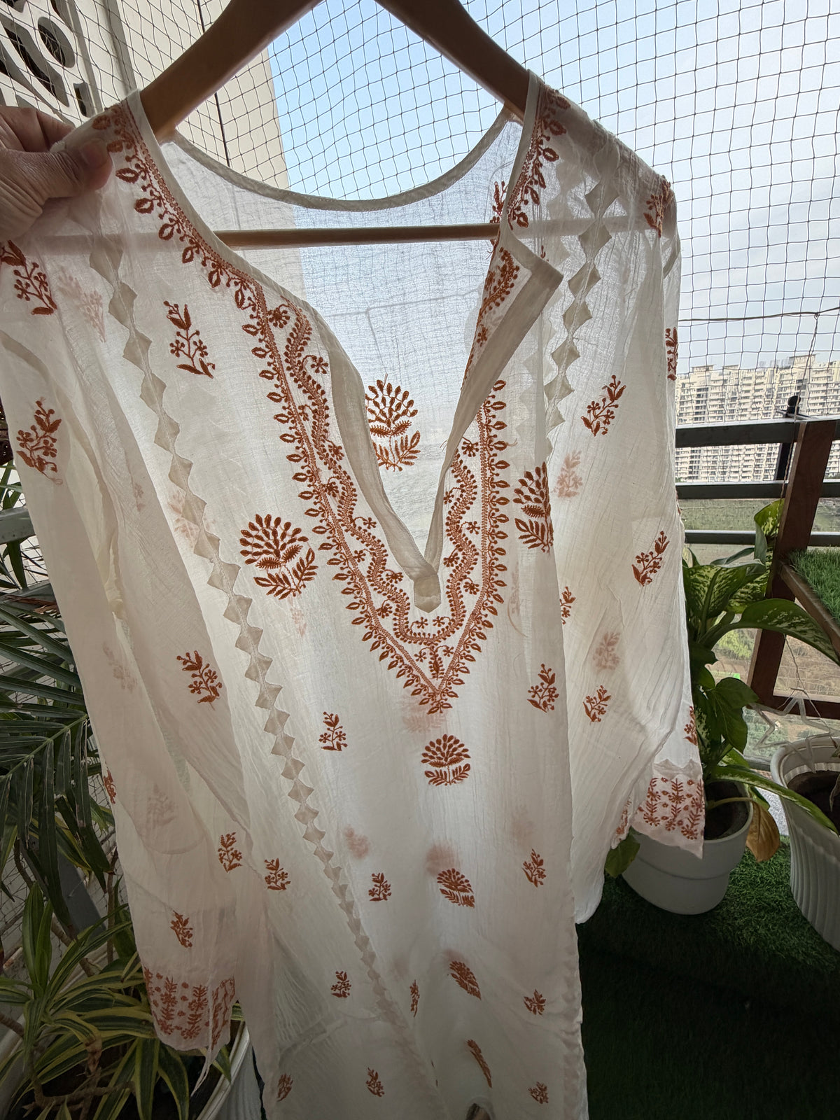 Chikankari daraz chanderi Kurta