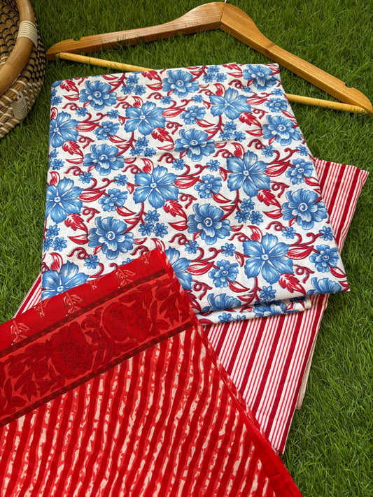 Cotton leheriya and block print set