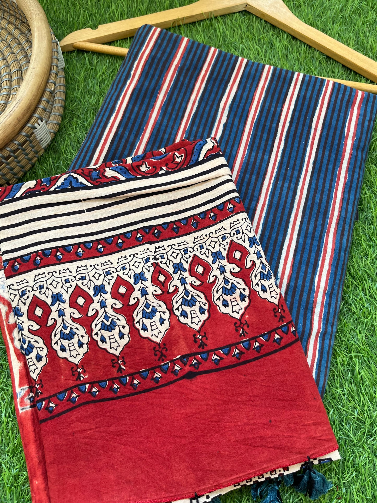 Cotton block print kurta bottom cotton ajrakh dupatta