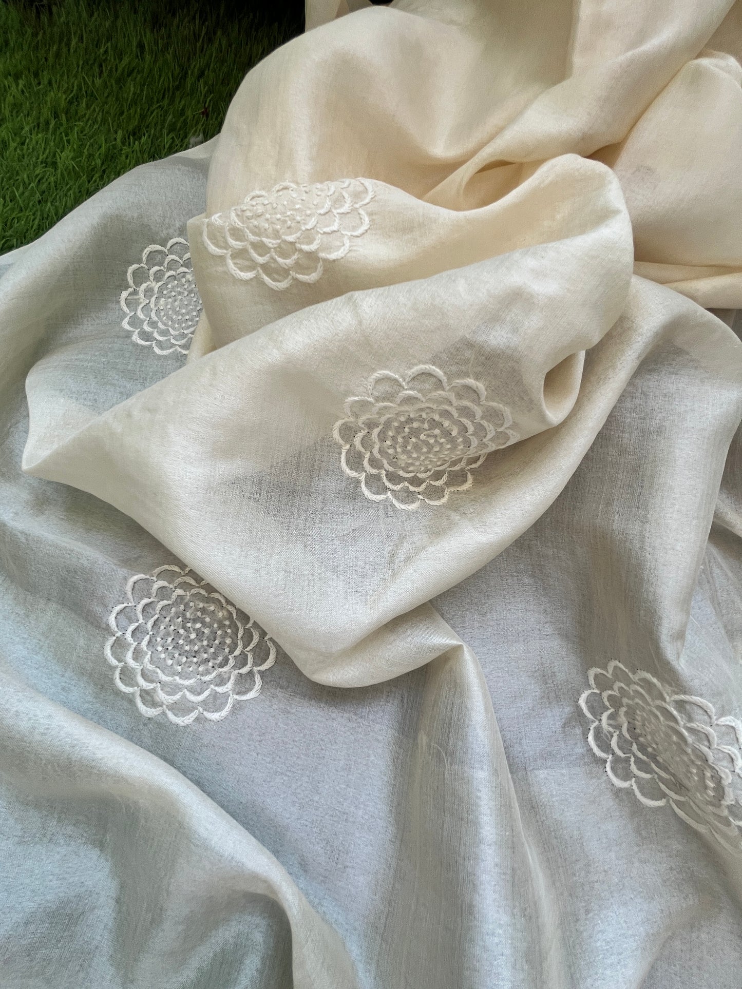 Silk sindhi work kurta fabric with silk chikankari dupatta