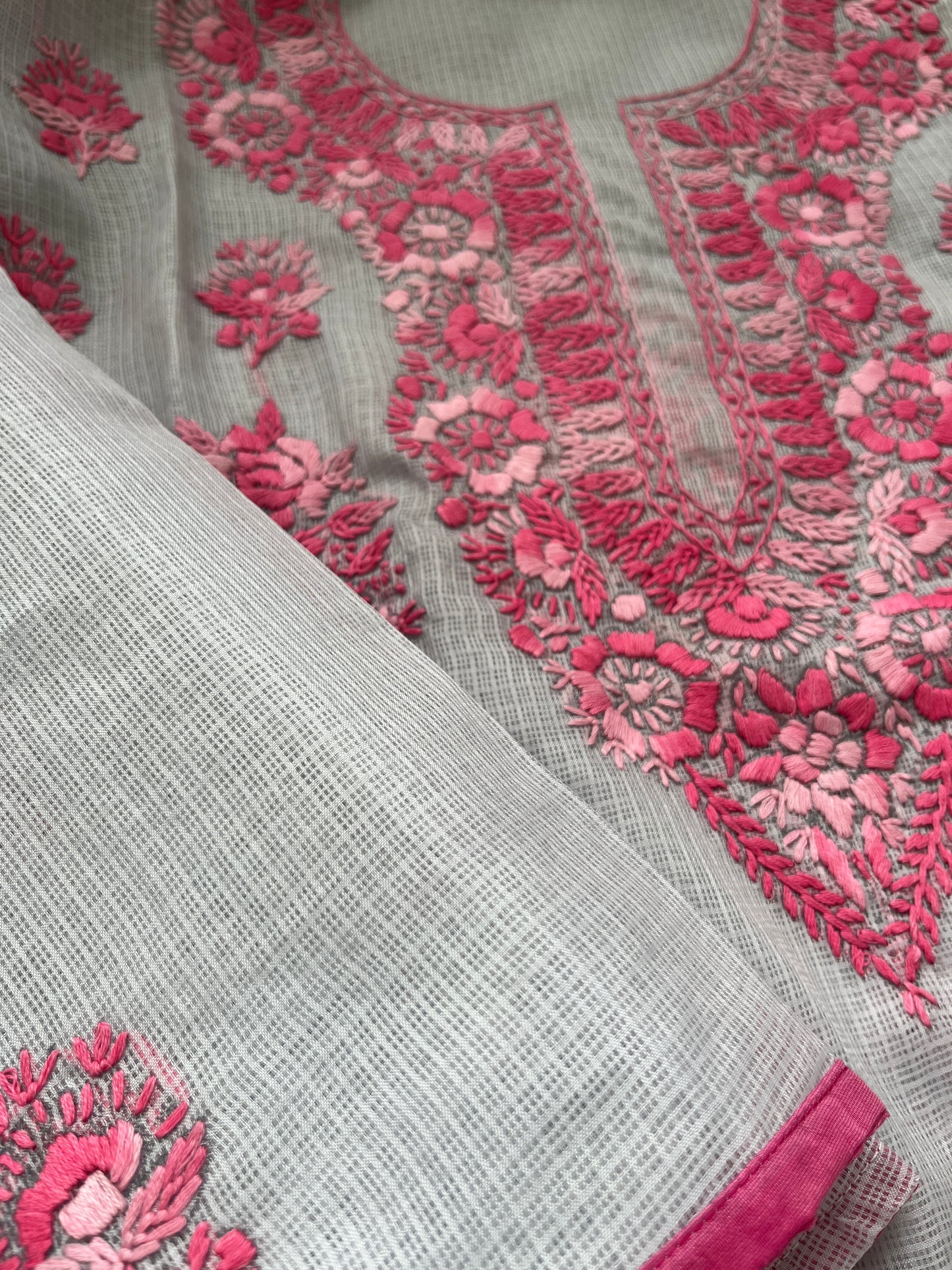 Kota hand embroidered kurta dupatta and plain bottom fabric