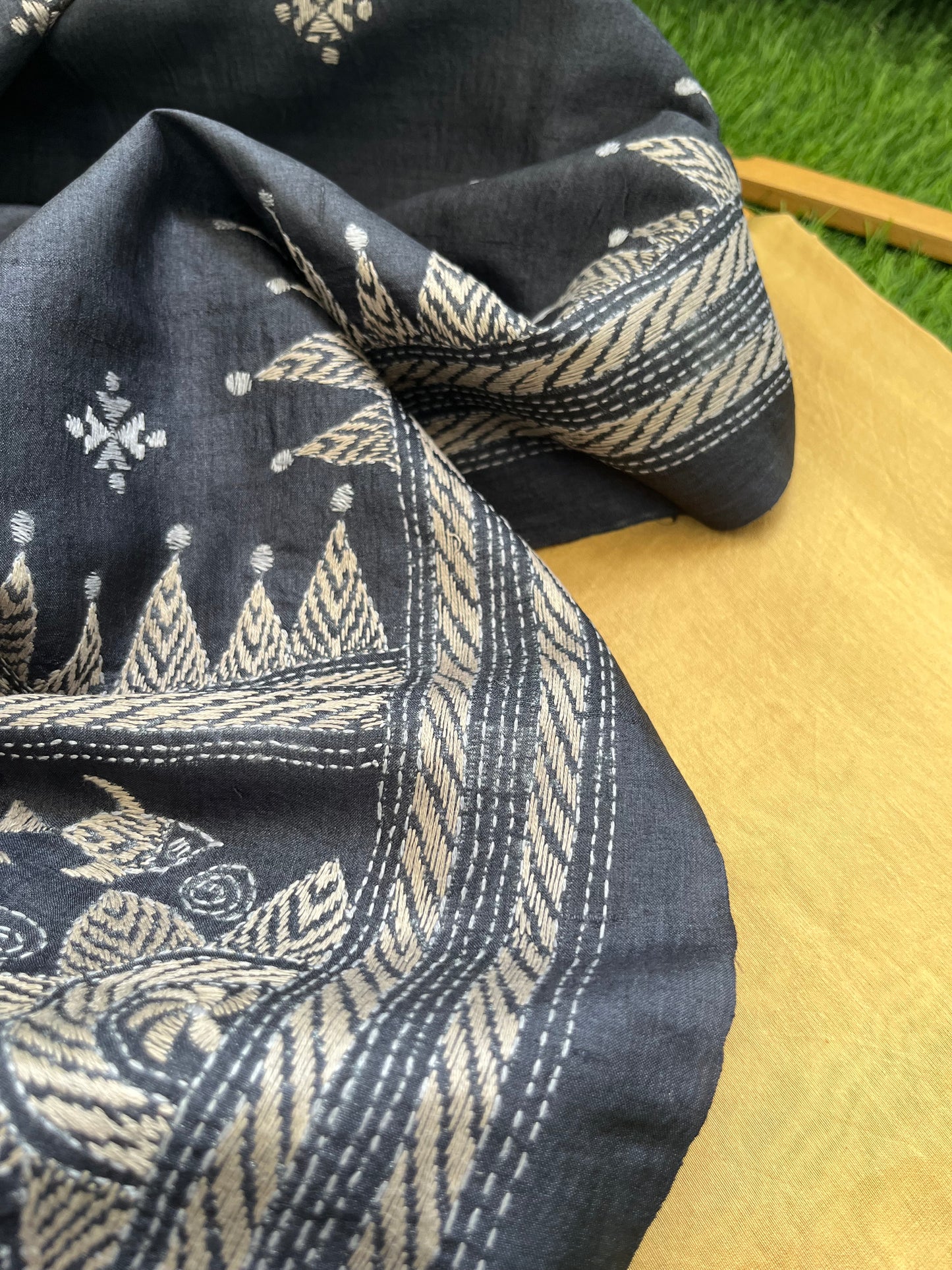 Silk Kantha Dupatta with chanderi silk kurta Bottom fabric