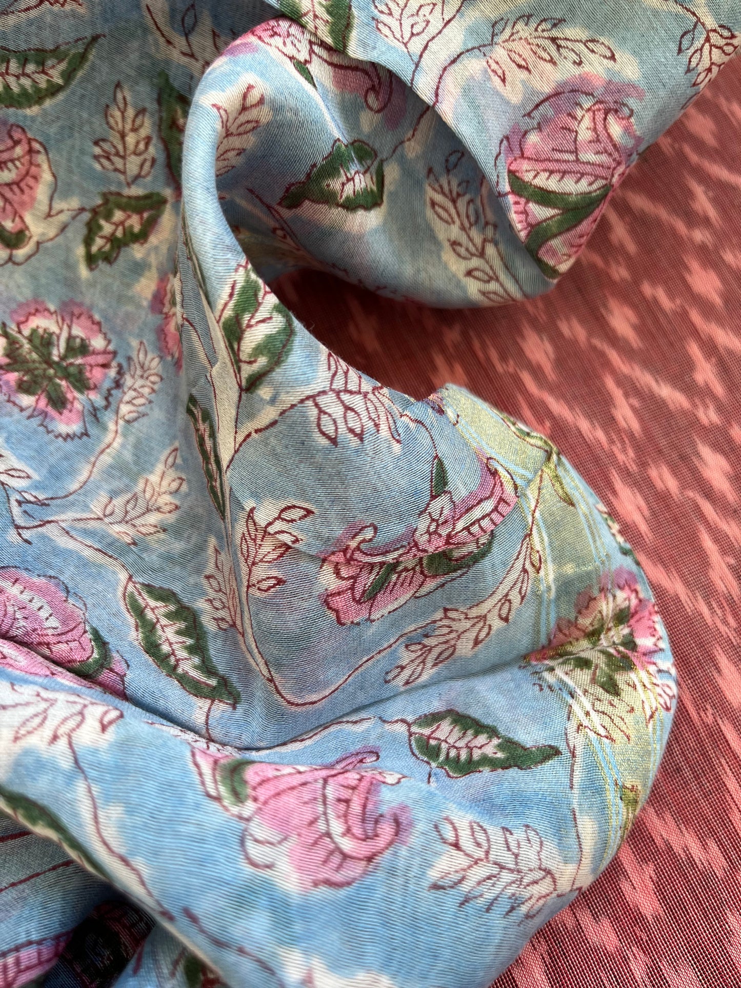 Chanderi block print dupatta ikkat kurta