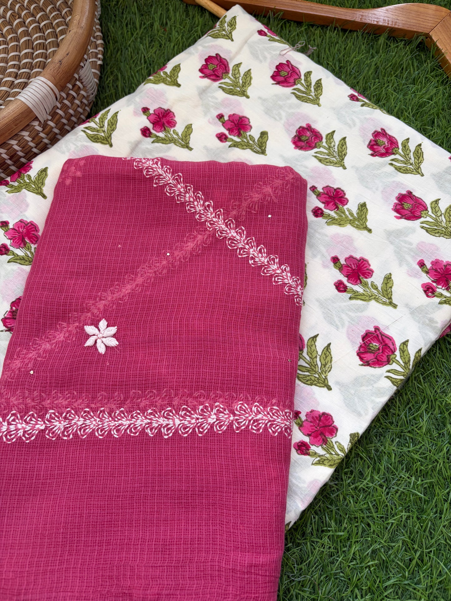 Cotton kurta Kota Doria chikankari dupatta