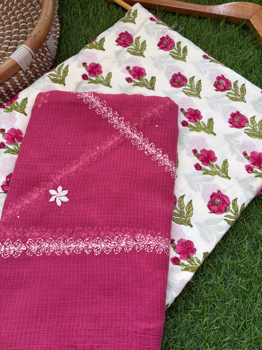 Cotton kurta Kota Doria chikankari dupatta