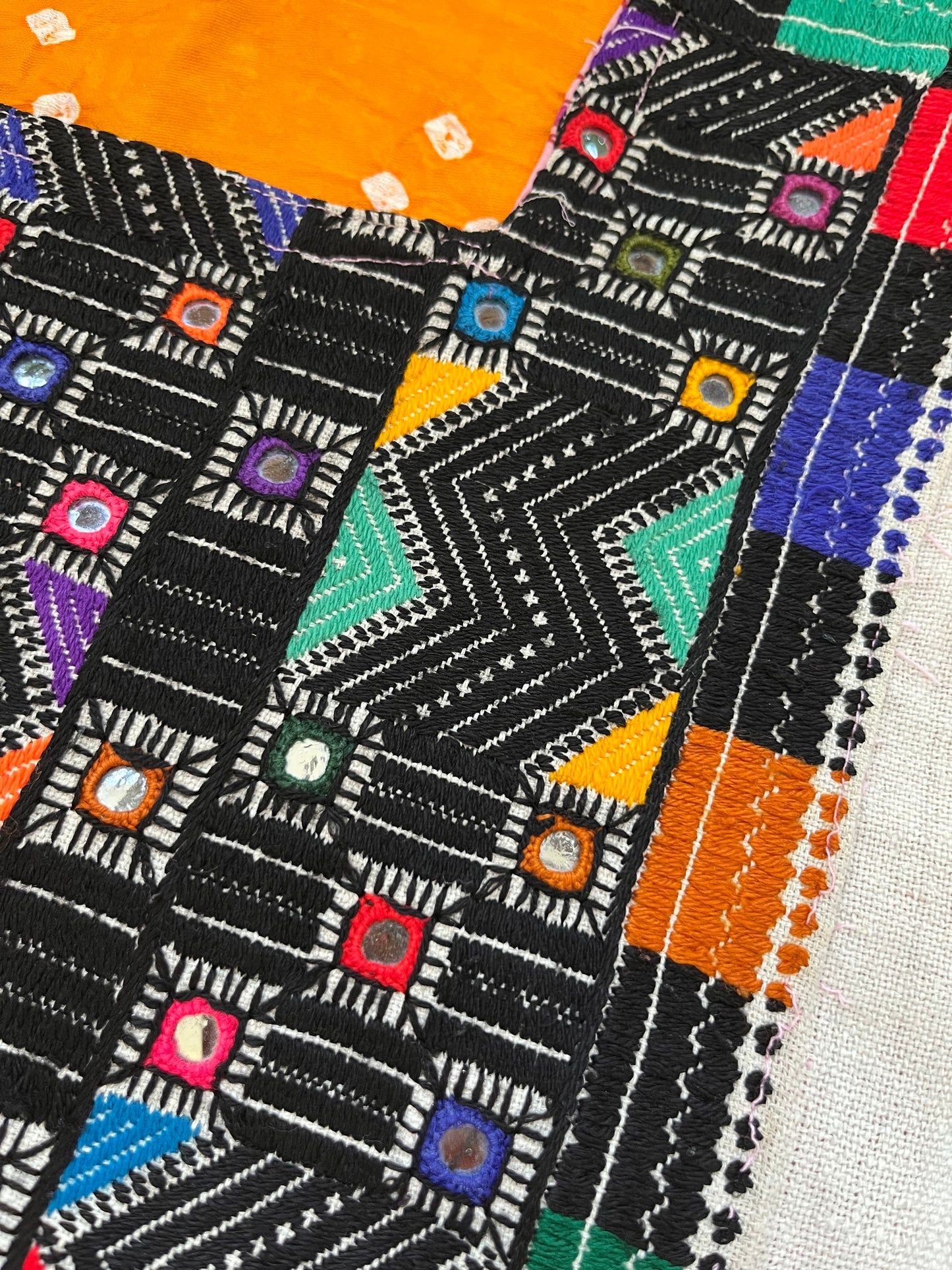 Mirror work patch with bandhani kurta fabric