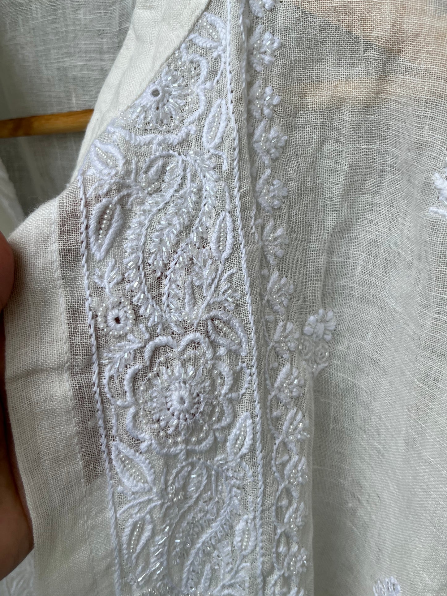 Linen chikan shirt and a-bottom-coord set