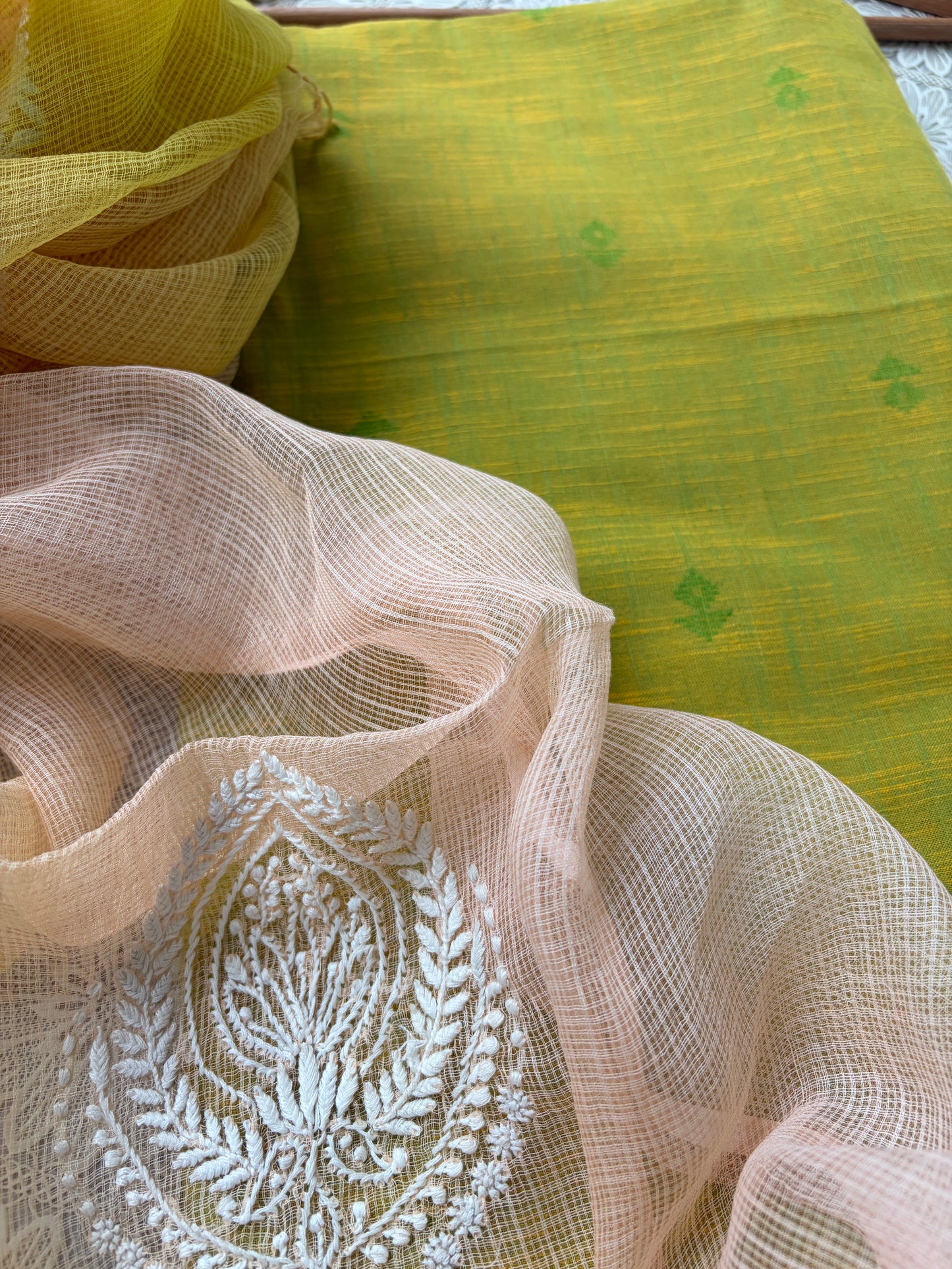 Mangalgiri kurta bottom Kota Doria chikankari dupatta