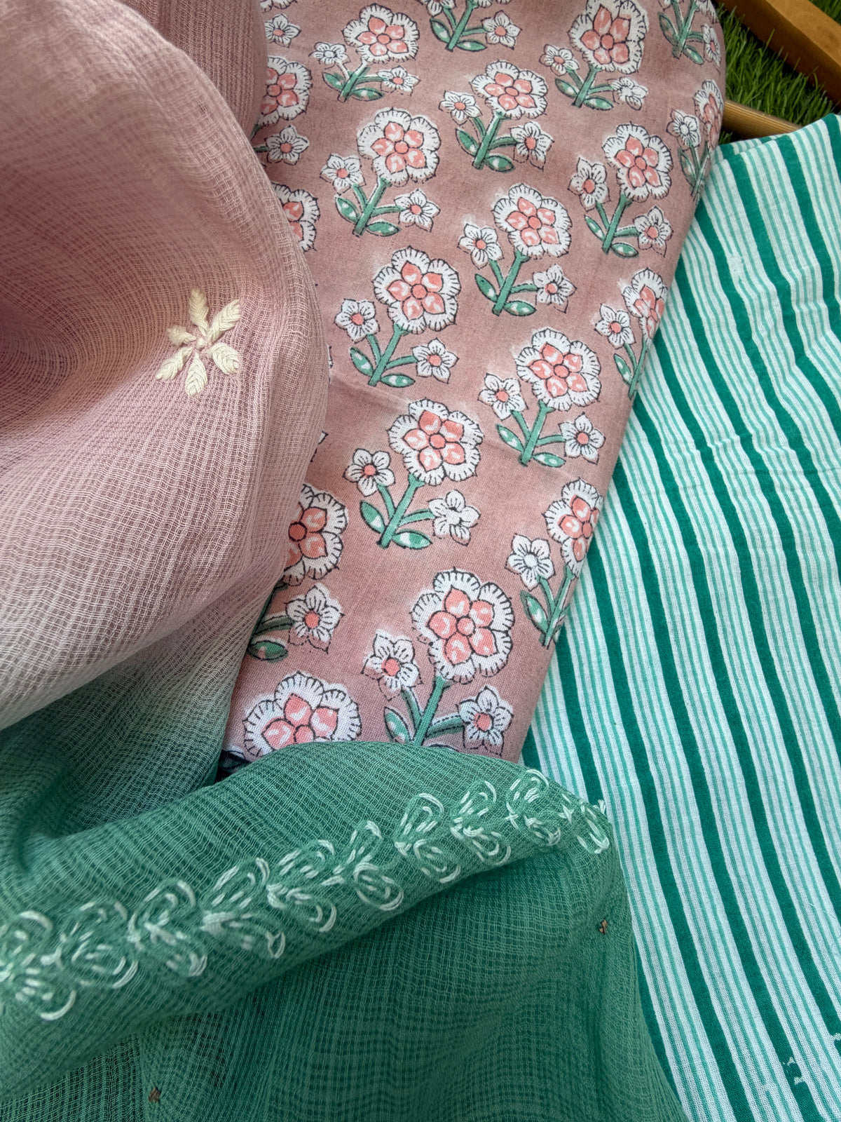 Cotton kurta bottom Kota Doria chikankari dupatta