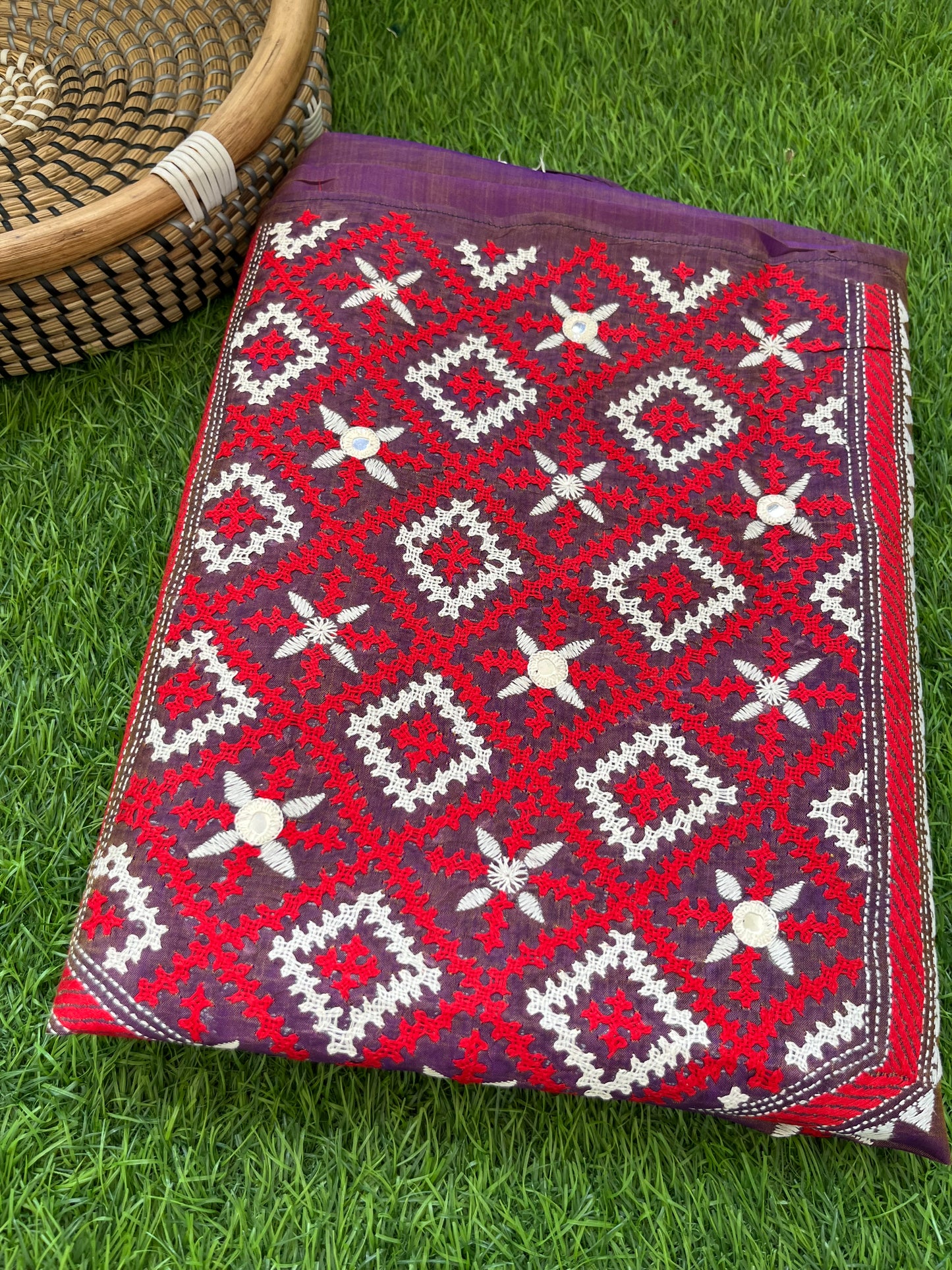 Silk sindhi (khumucha) work kurta fabric