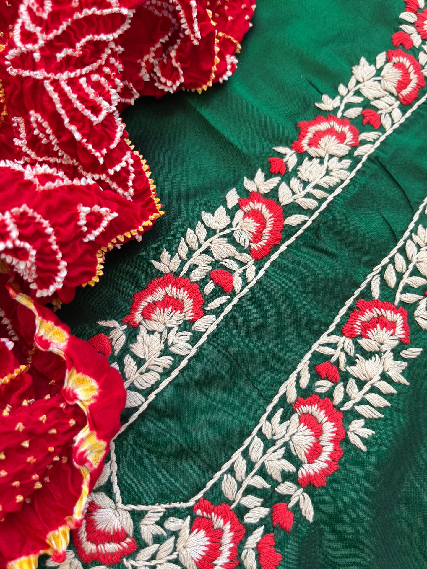 Silk thread work kurta fabric with Bandhani dupatta