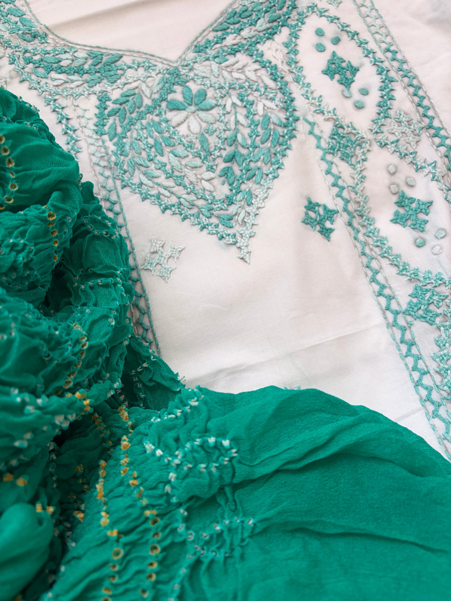Cotton sindhi work kurta fabric with chinon dupatta